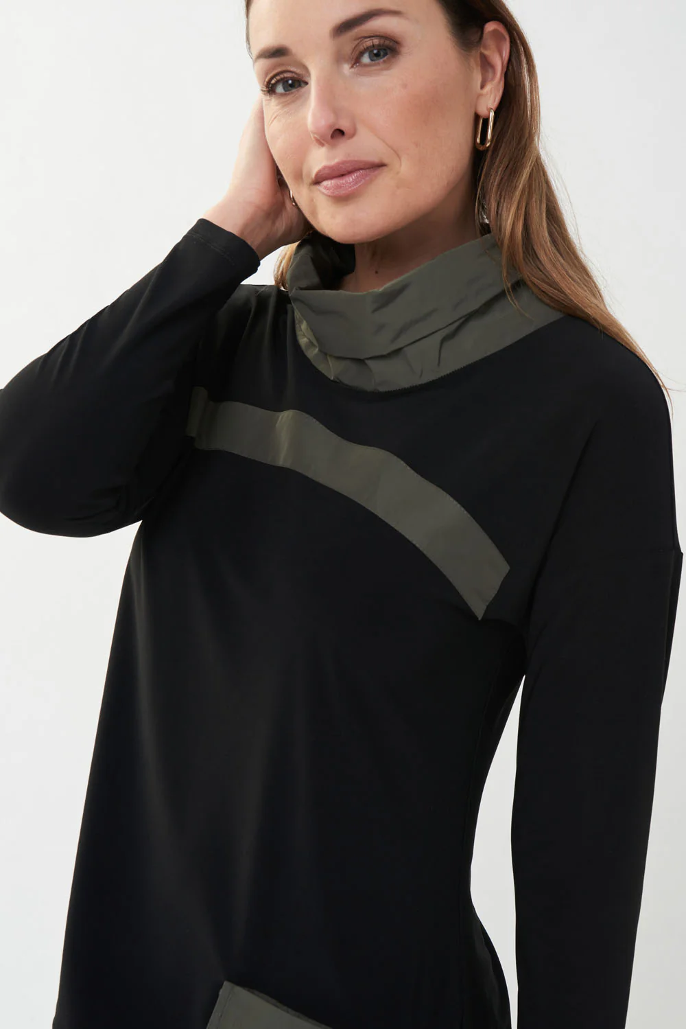 Joseph Ribkoff Black/Avocado Contrast Detail Top Style 223258 - Image 2