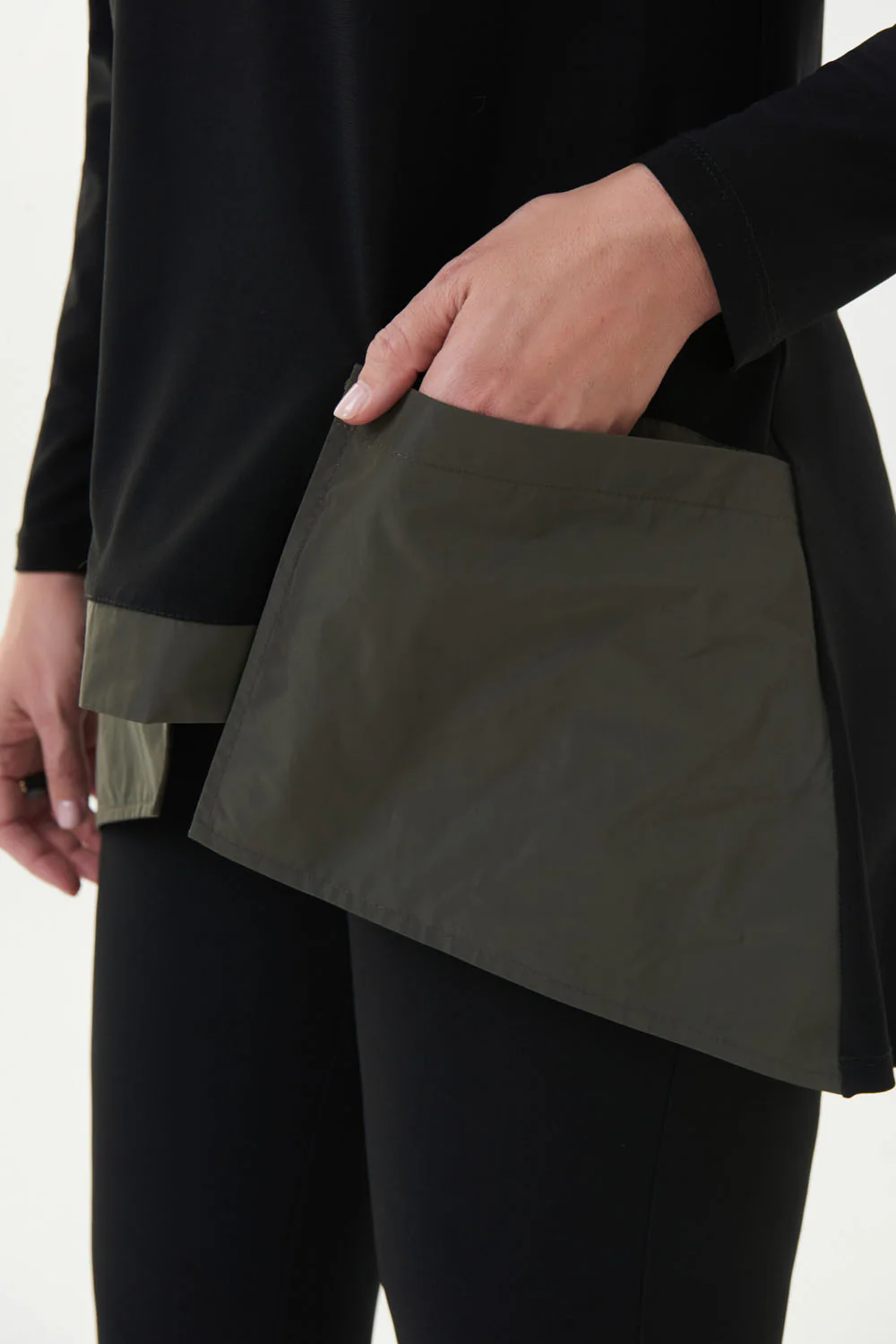 Joseph Ribkoff Black/Avocado Contrast Detail Top Style 223258 - Image 3