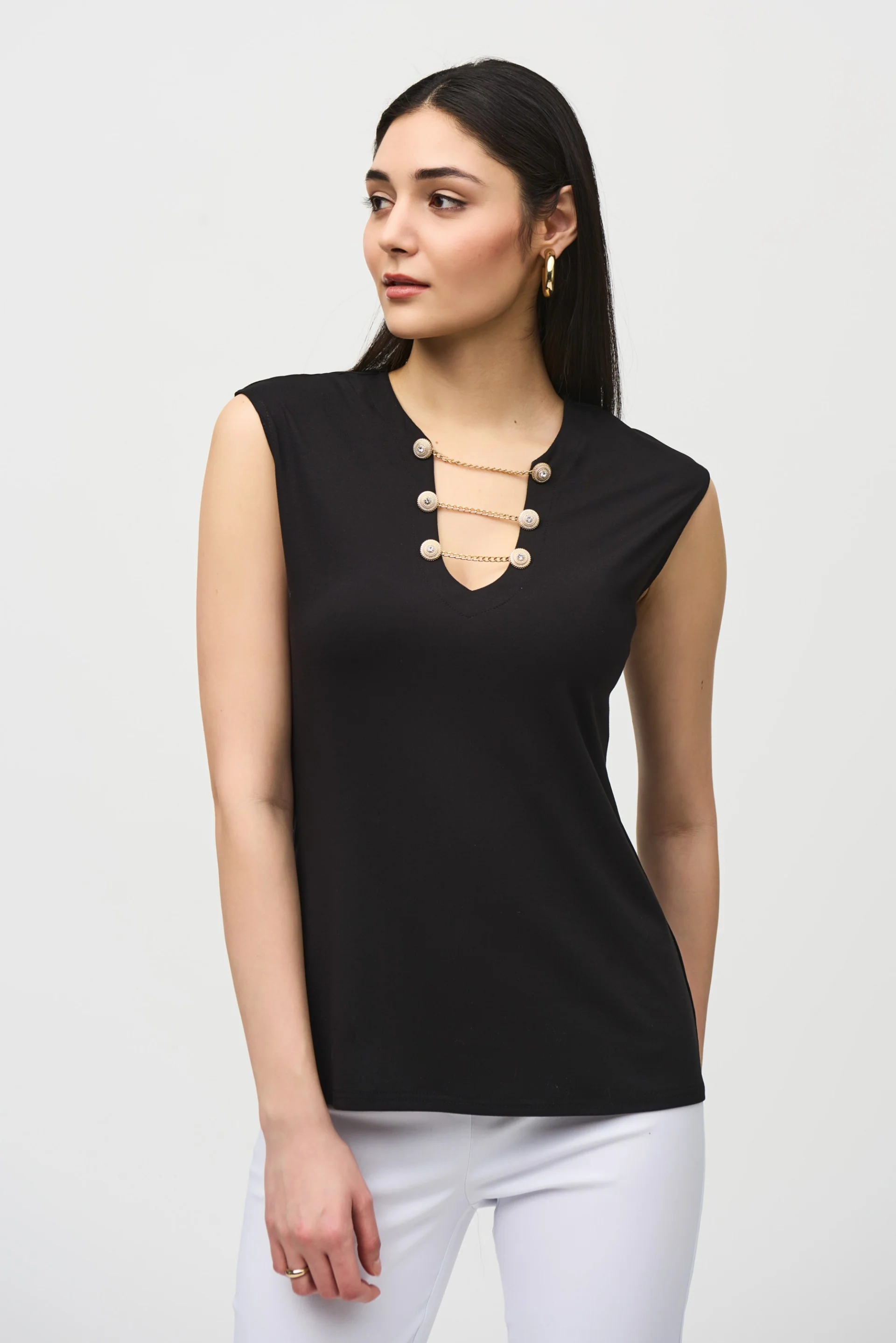 Joseph Ribkoff Black Bamboo Jersey Fitted Top Style 242181 - Image 2