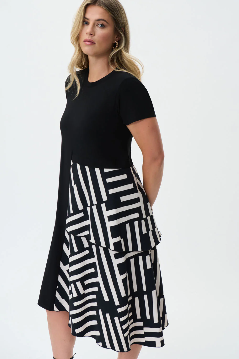 Joseph Ribkoff Black/Beige Dress Style 231110 - Image 2