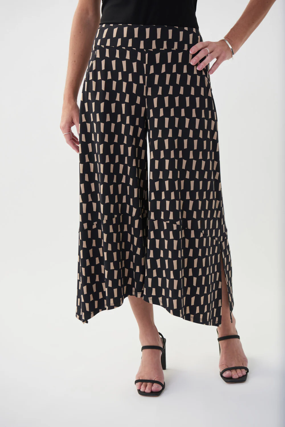 Joseph Ribkoff Black/Beige Printed Wide Leg Pants Style 222183