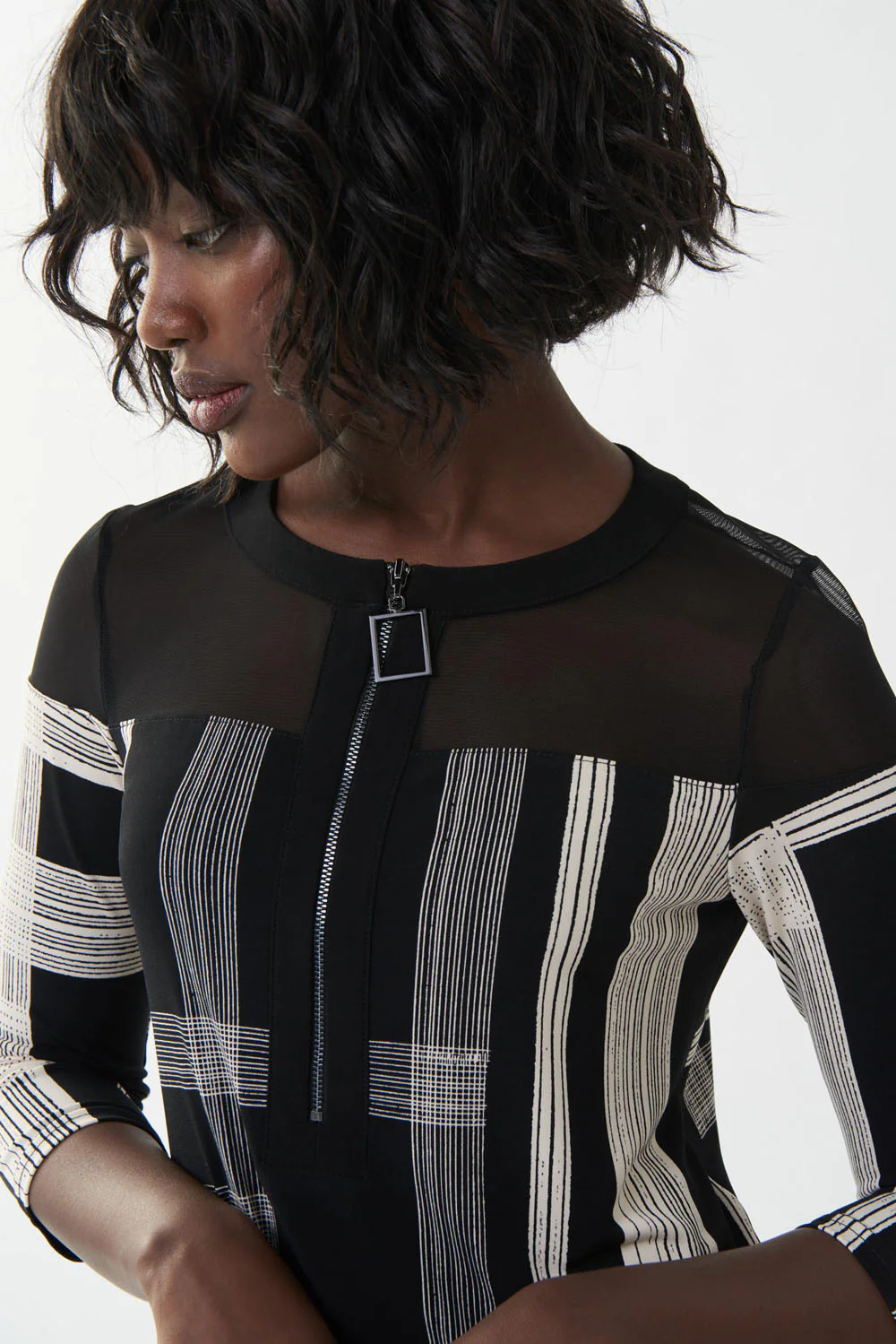 Joseph Ribkoff Black/Beige Sheer A-line Dress Style 223008 - Image 3