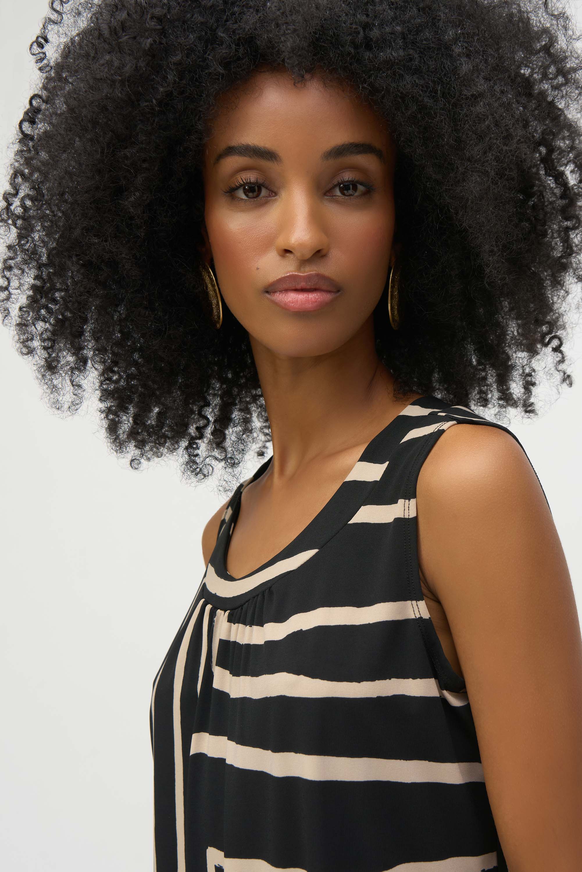 Joseph Ribkoff Black/Beige Silky Knit Geometric Print Sleeveless Top Style 252113 - Image 3