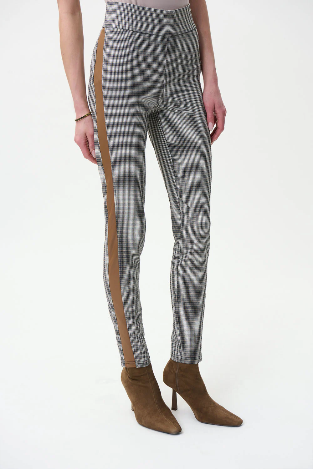 Joseph Ribkoff Black/Beige/White Jacquard Leatherette Pants Style 224074