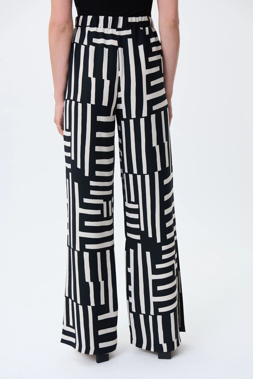 Joseph Ribkoff Black/Beige Wide Leg High-waisted Pants Style 231065 - Image 3