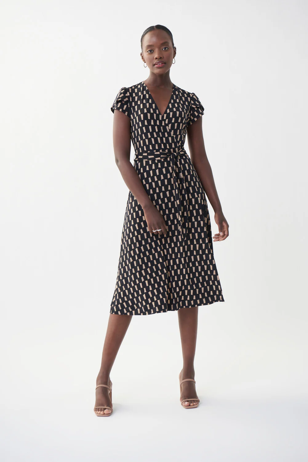 Joseph Ribkoff Black/Beige Wrap Front Dress Style 222202