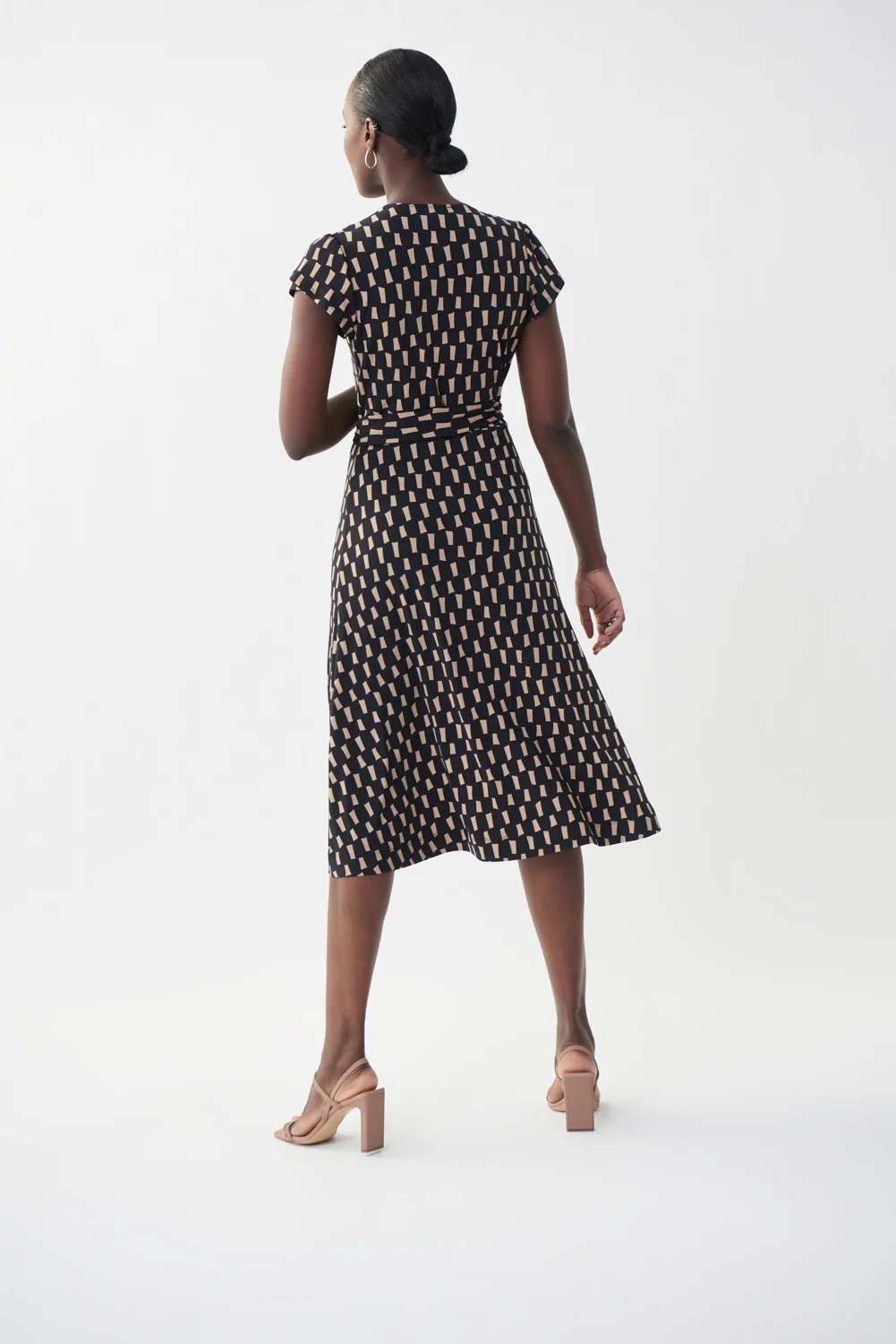 Joseph Ribkoff Black/Beige Wrap Front Dress Style 222202 - Image 5
