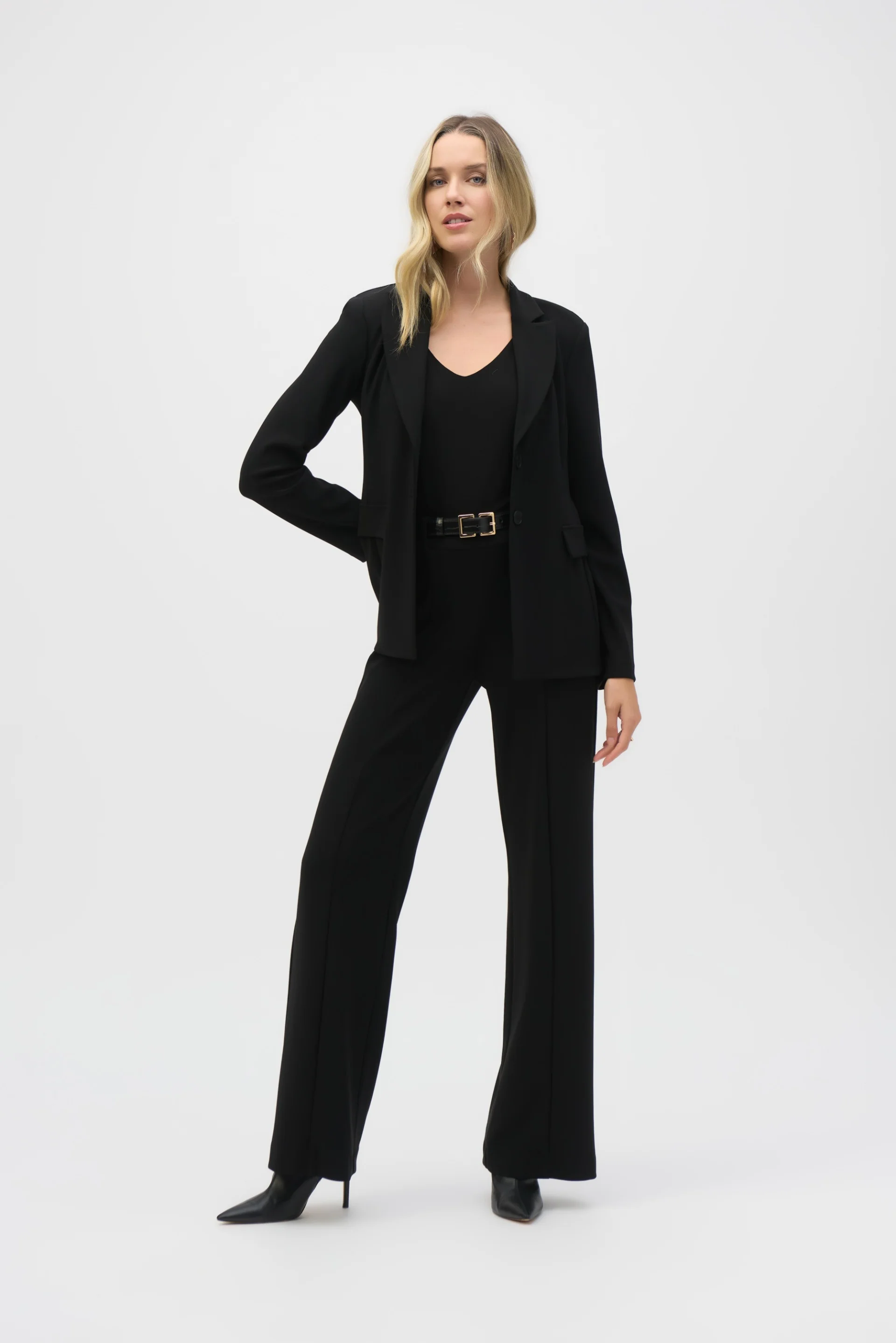 Joseph Ribkoff Black Belted Wide-Leg Pants Style 244093 - Image 3