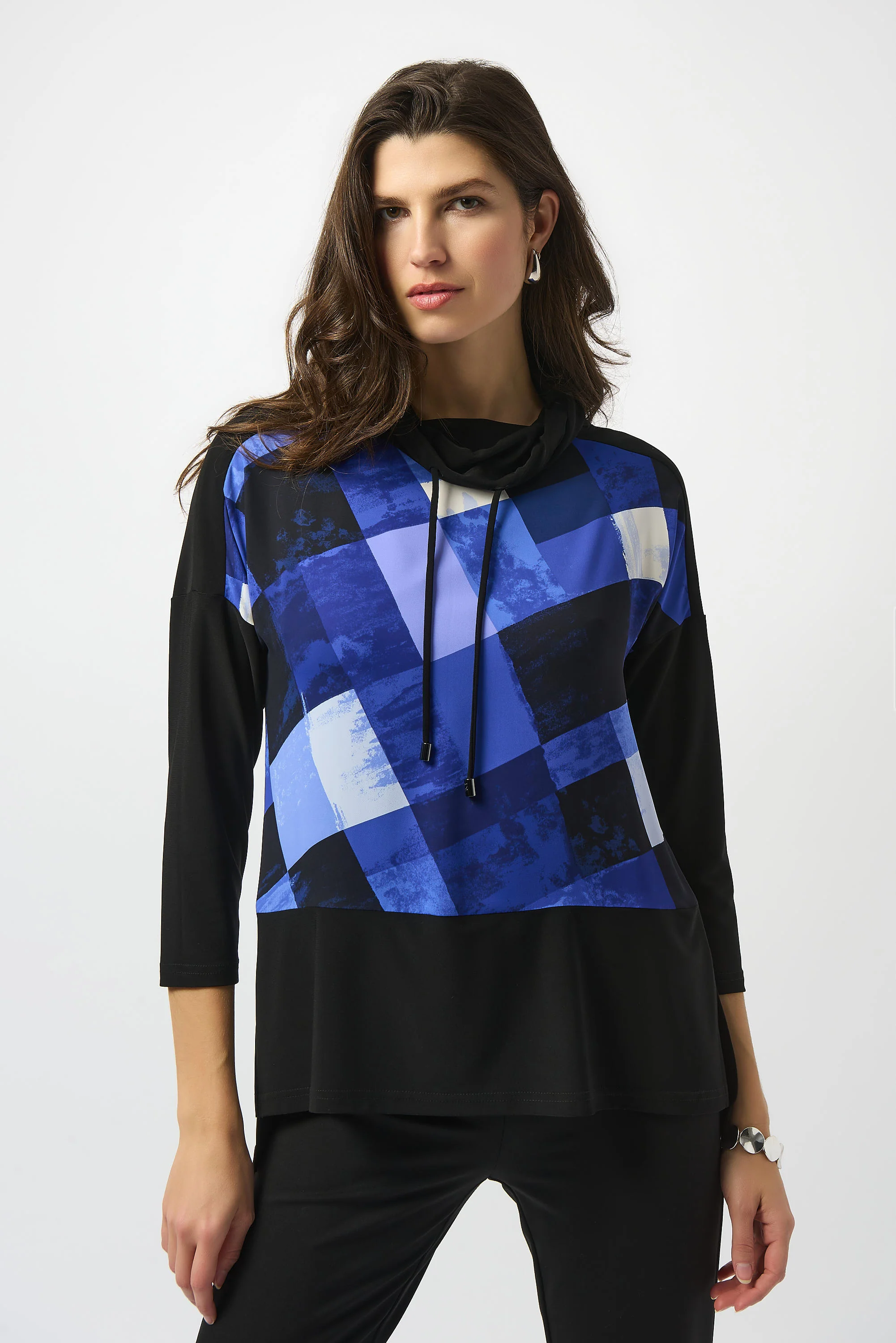 Joseph Ribkoff Black/Blue Plaid Print Boxy Tunic Style 253265
