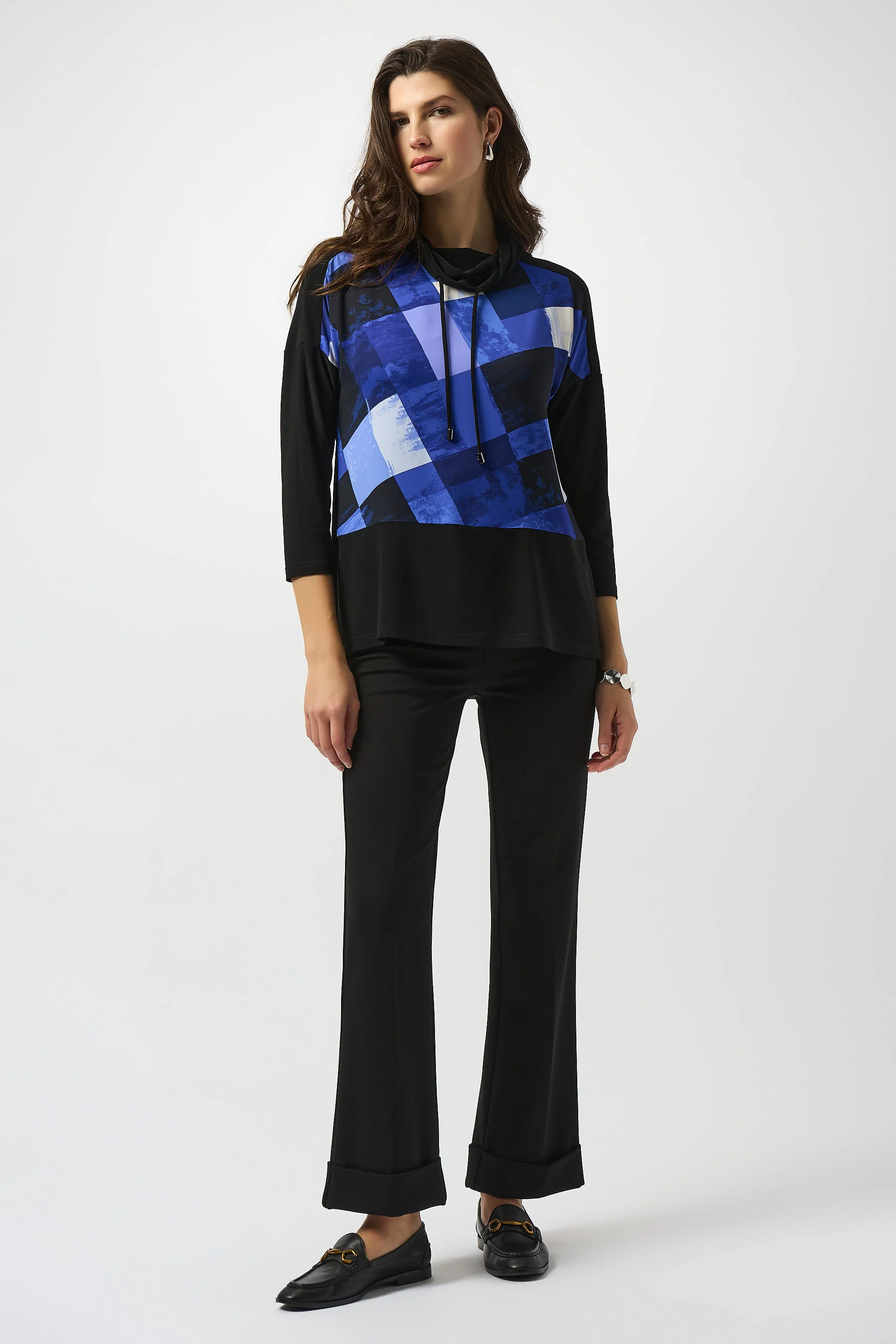 Joseph Ribkoff Black/Blue Plaid Print Boxy Tunic Style 253265 - Image 3