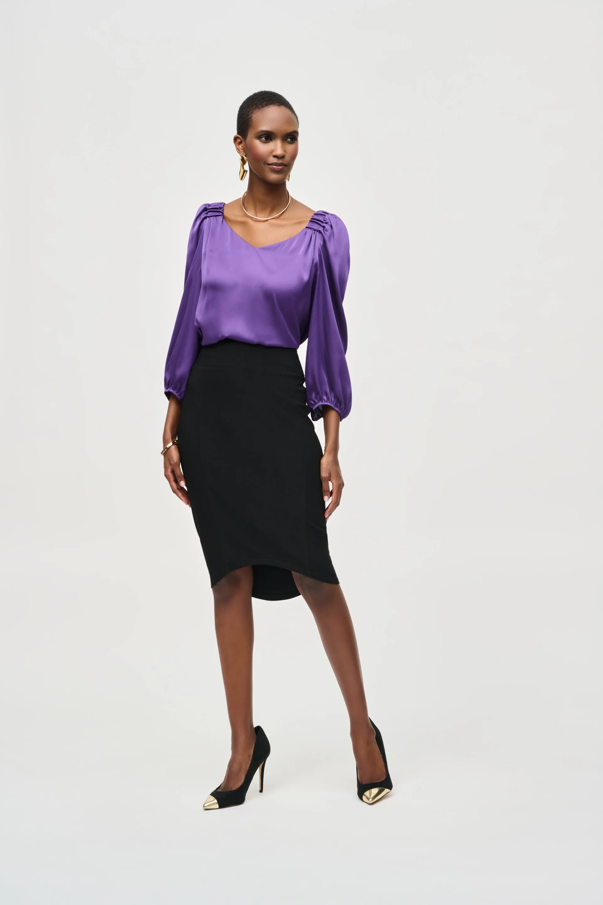 Joseph Ribkoff Black Bonded Silky Knit Pencil Skirt Style 243245 - Image 3