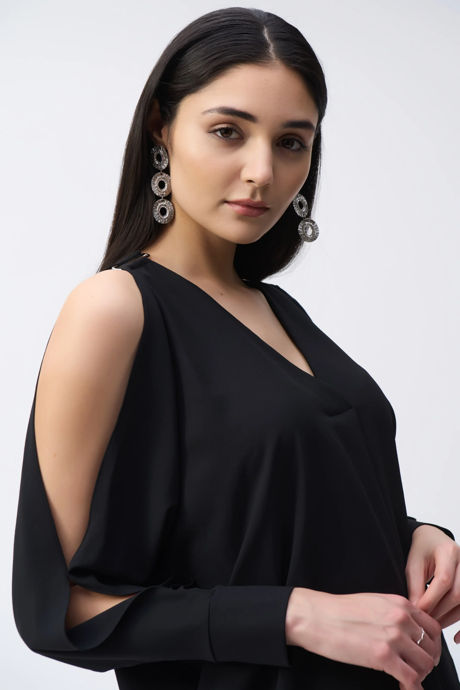 Joseph Ribkoff Black Boxy Top with Dolman Sleeves Style 243248 - Image 2