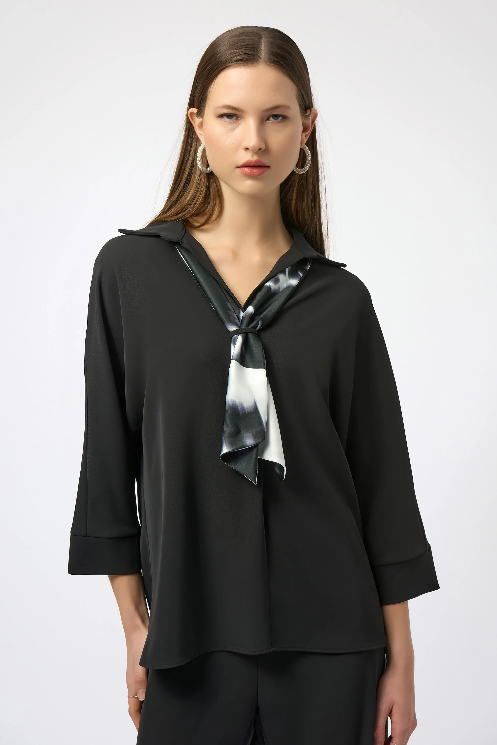Joseph Ribkoff Boxy Top With Printed Satin Scarf Style 254032