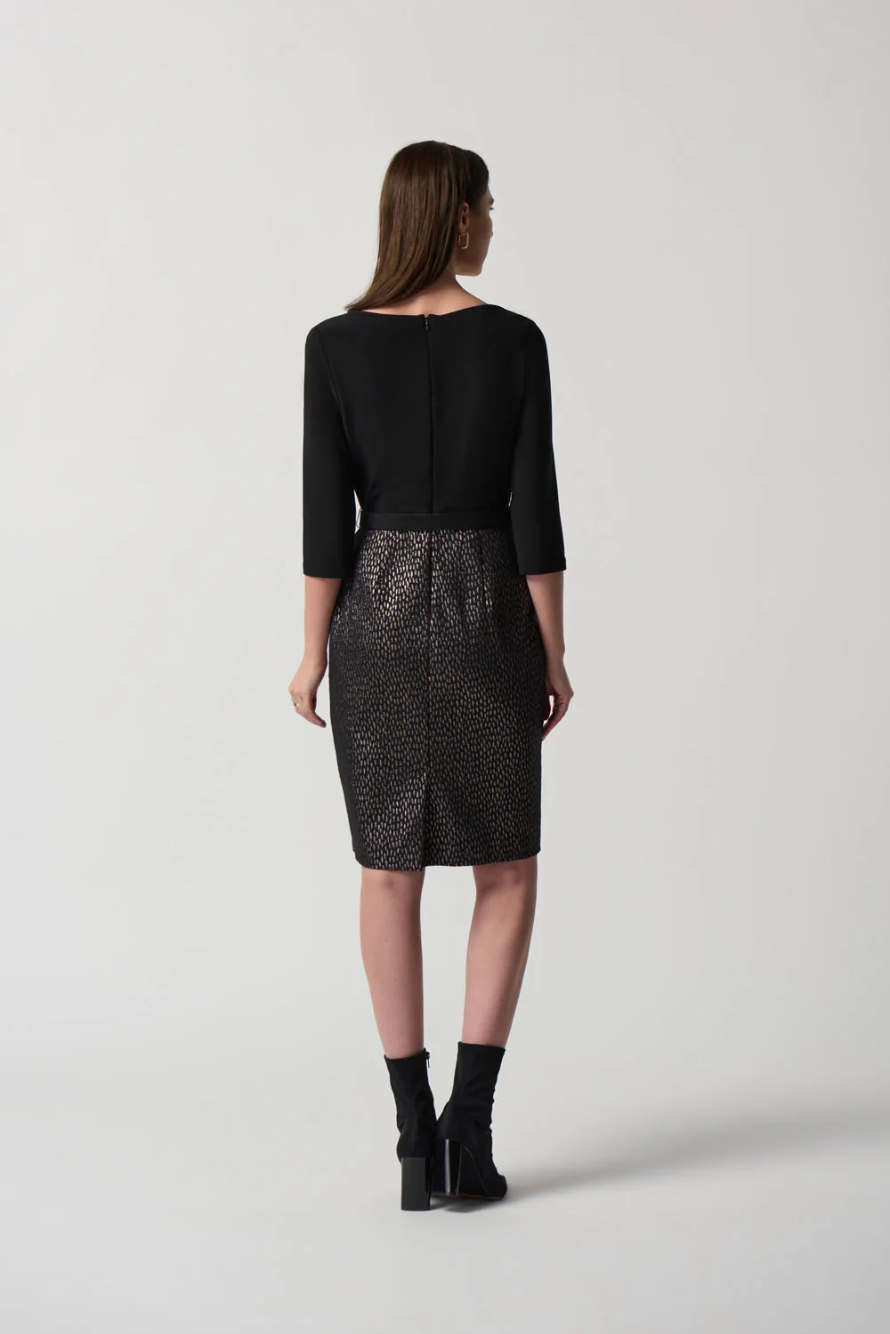 Joseph Ribkoff Black/Bronze Geometric Print Sheath Dress Style 233120 - Image 5