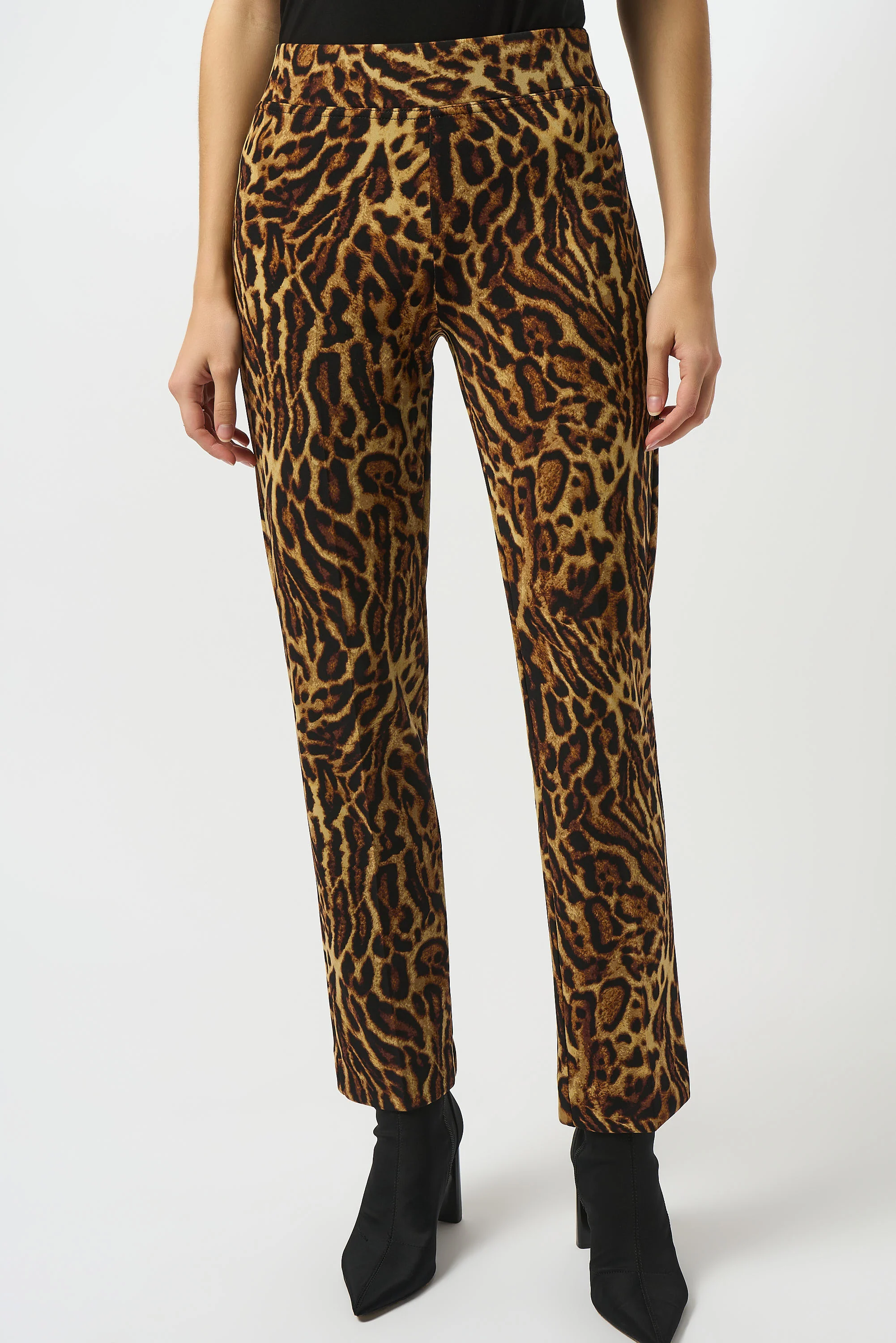Joseph Ribkoff Black/Brown Animal Print Straight Pants Style 253269