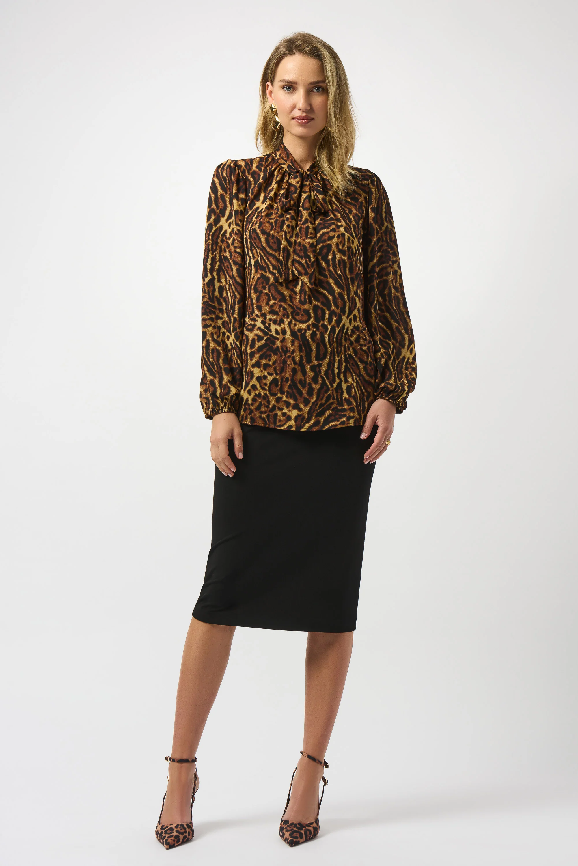 Joseph Ribkoff Black/Brown Georgette Animal Print Straight Top 253077 - Image 2