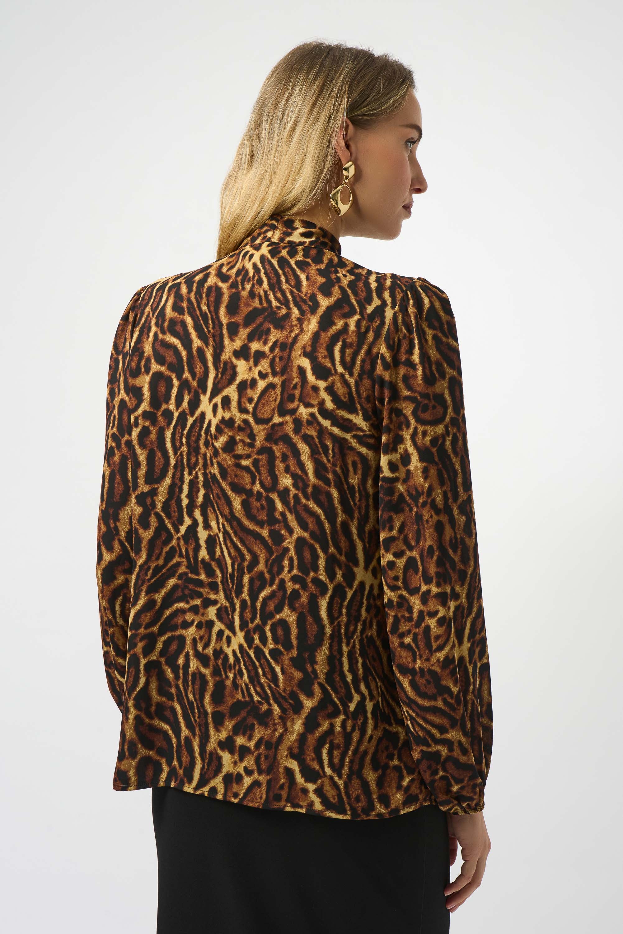 Joseph Ribkoff Black/Brown Georgette Animal Print Straight Top 253077 - Image 4