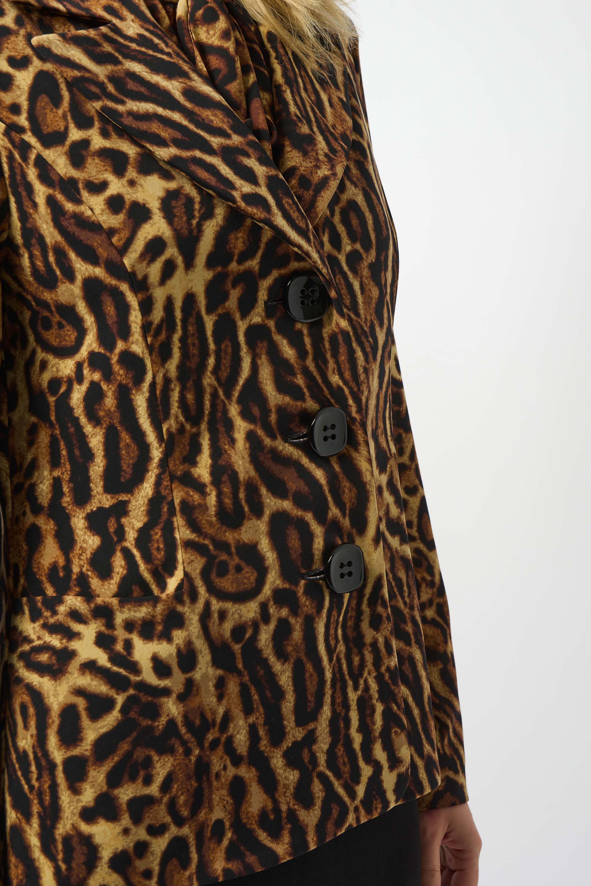 Joseph Ribkoff Black/Brown Silky Knit Animal Print Fitted Blazer Style 253051 - Image 3