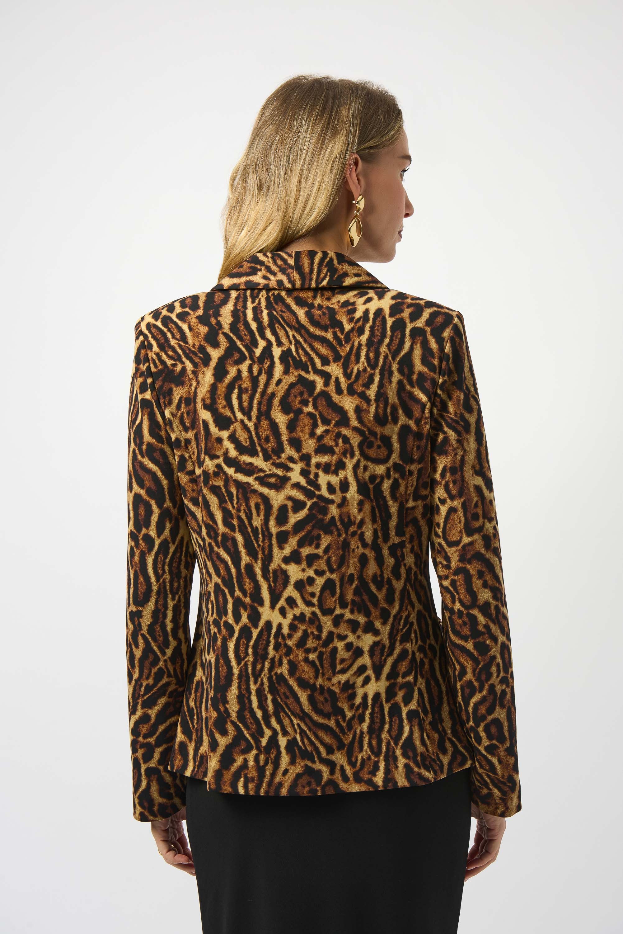 Joseph Ribkoff Black/Brown Silky Knit Animal Print Fitted Blazer Style 253051 - Image 5
