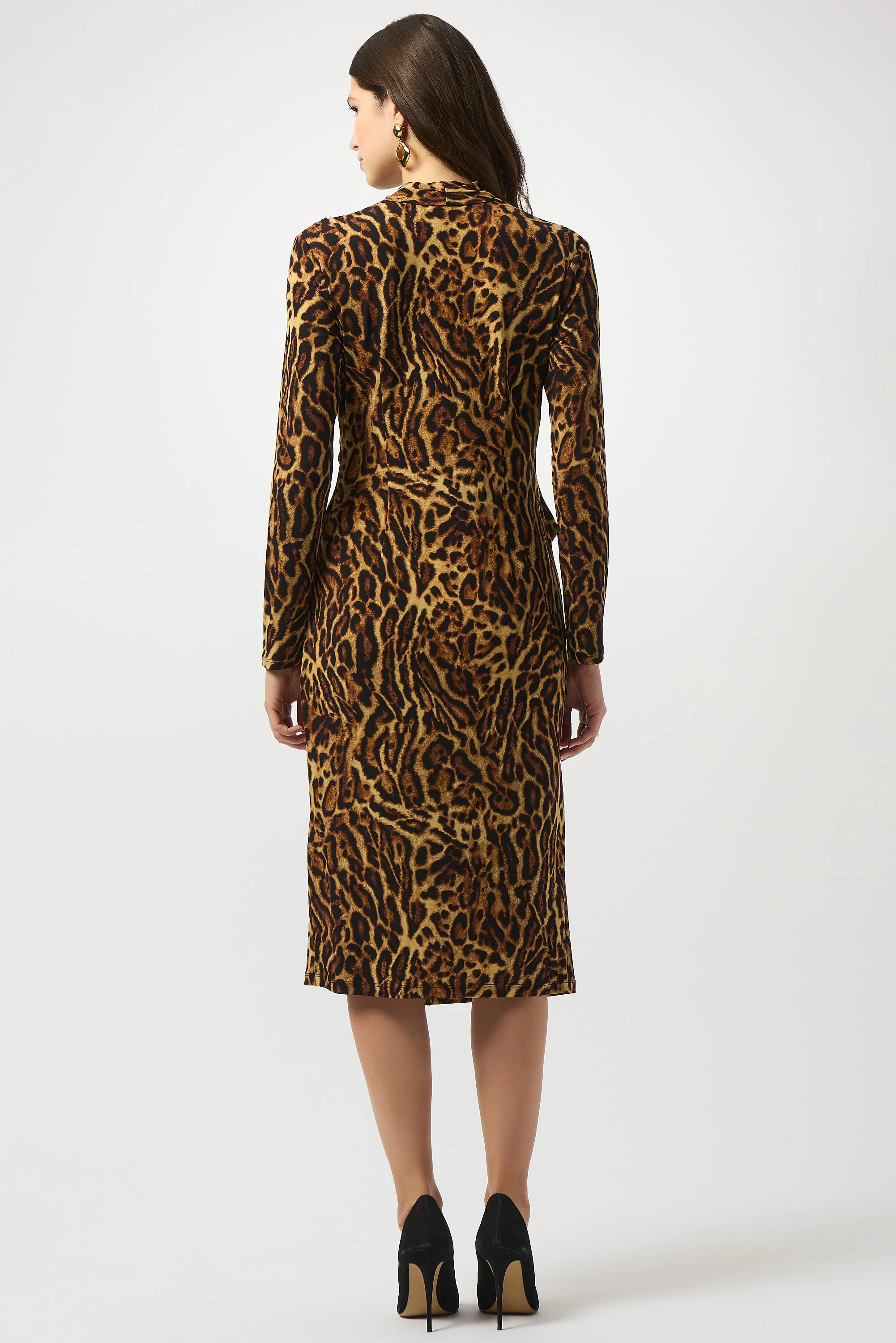 Joseph Ribkoff Black/Brown Silky Knit Animal Print Wrap Dress Style 253091 - Image 3