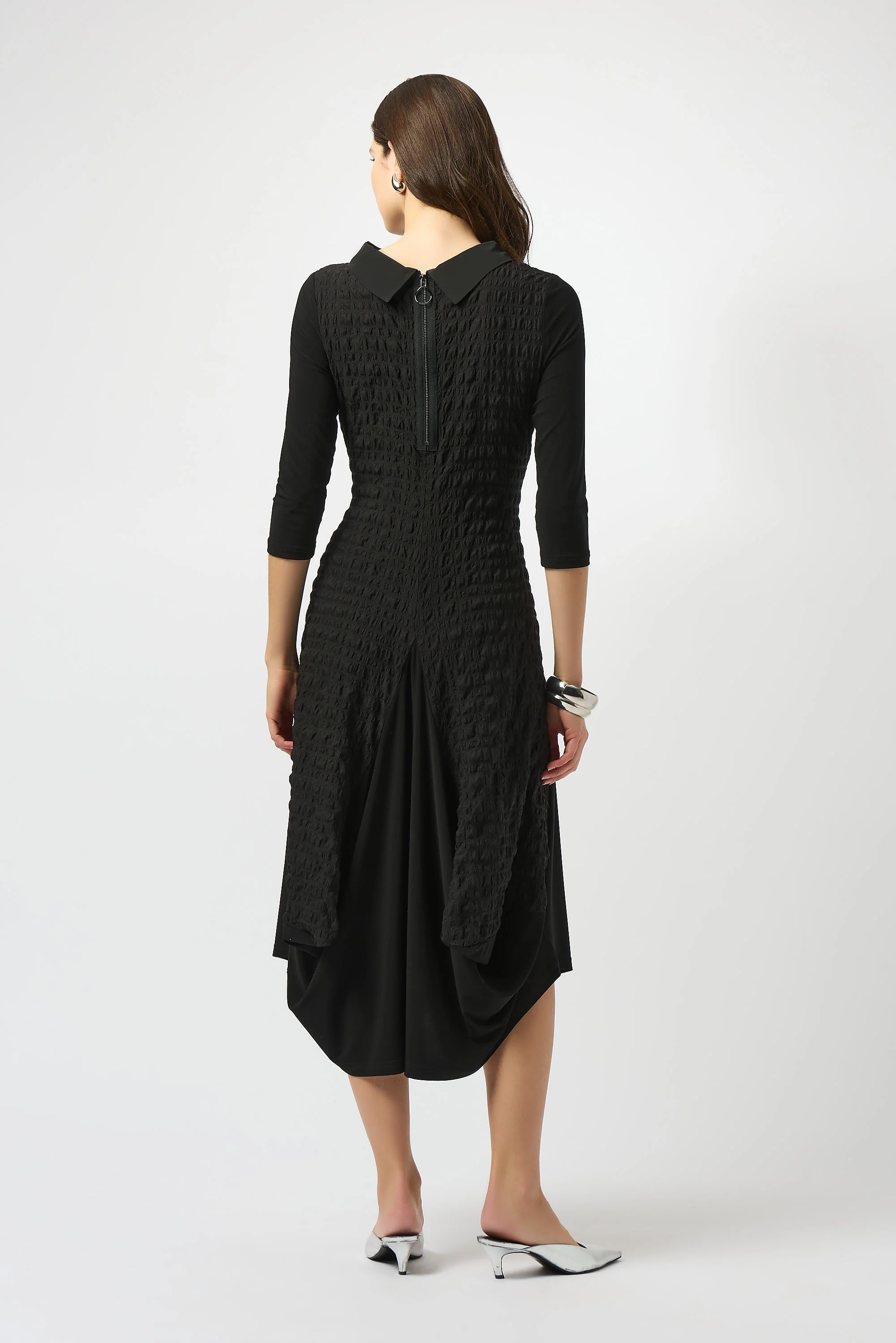 Joseph Ribkoff Black Bubble Jacquard & Silky Knit Cocoon Dress Style 253085 - Image 3