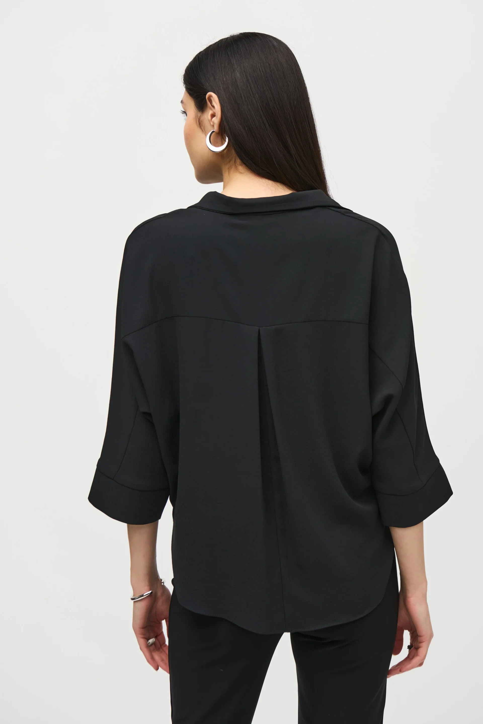 Joseph Ribkoff Black Buttoned Collar Boxy Top Style 242057 - Image 2