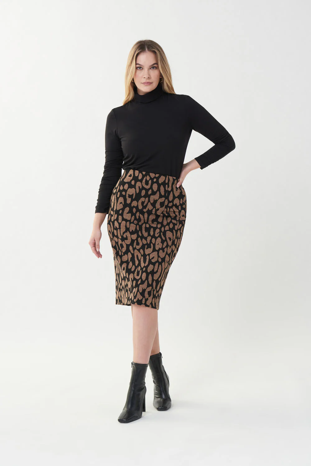 Joseph Ribkoff Black/Camel Animal Print Skirt Style 223239