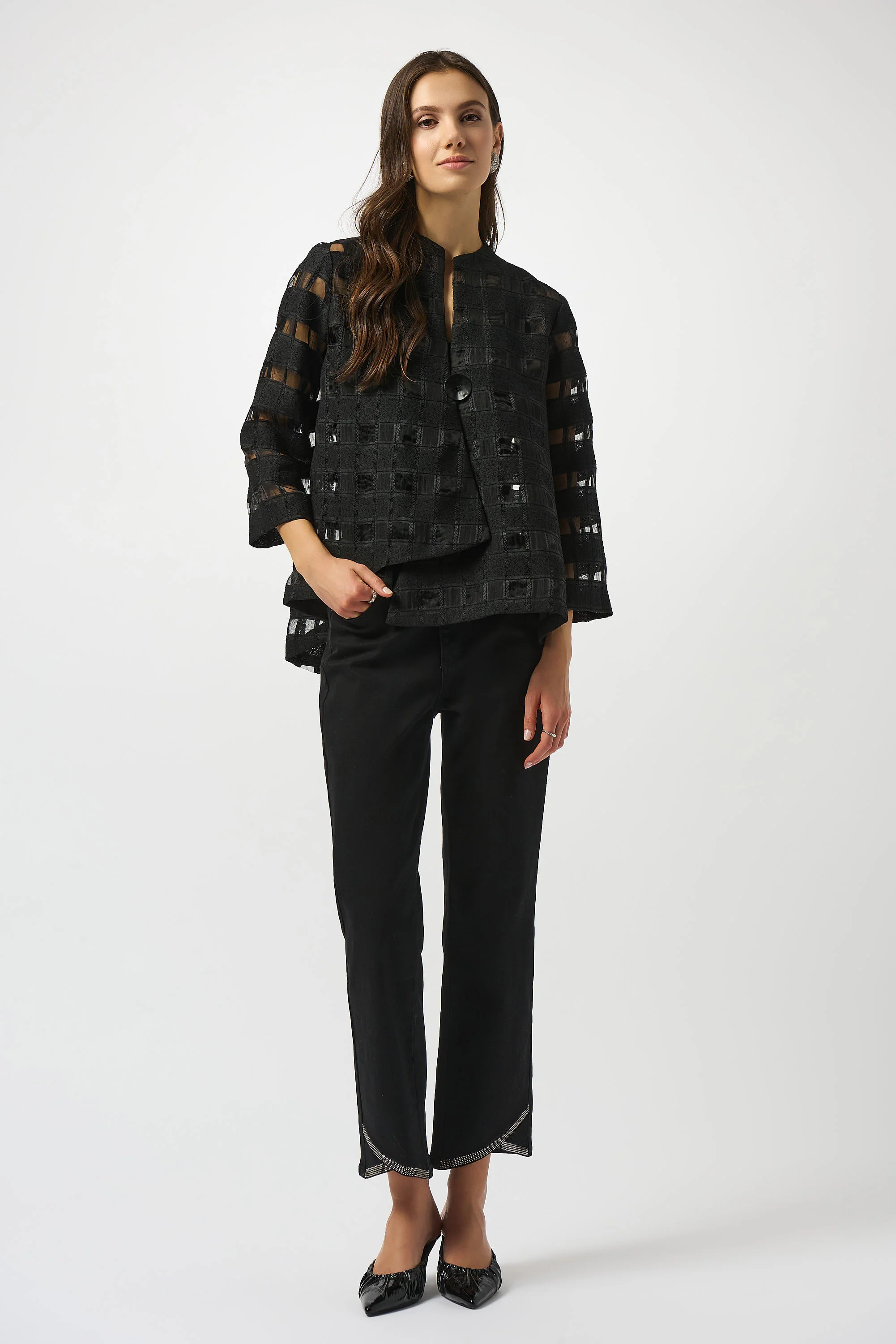 Joseph Ribkoff Black Checkered Print Swing Jacket Style 253199 - Image 3