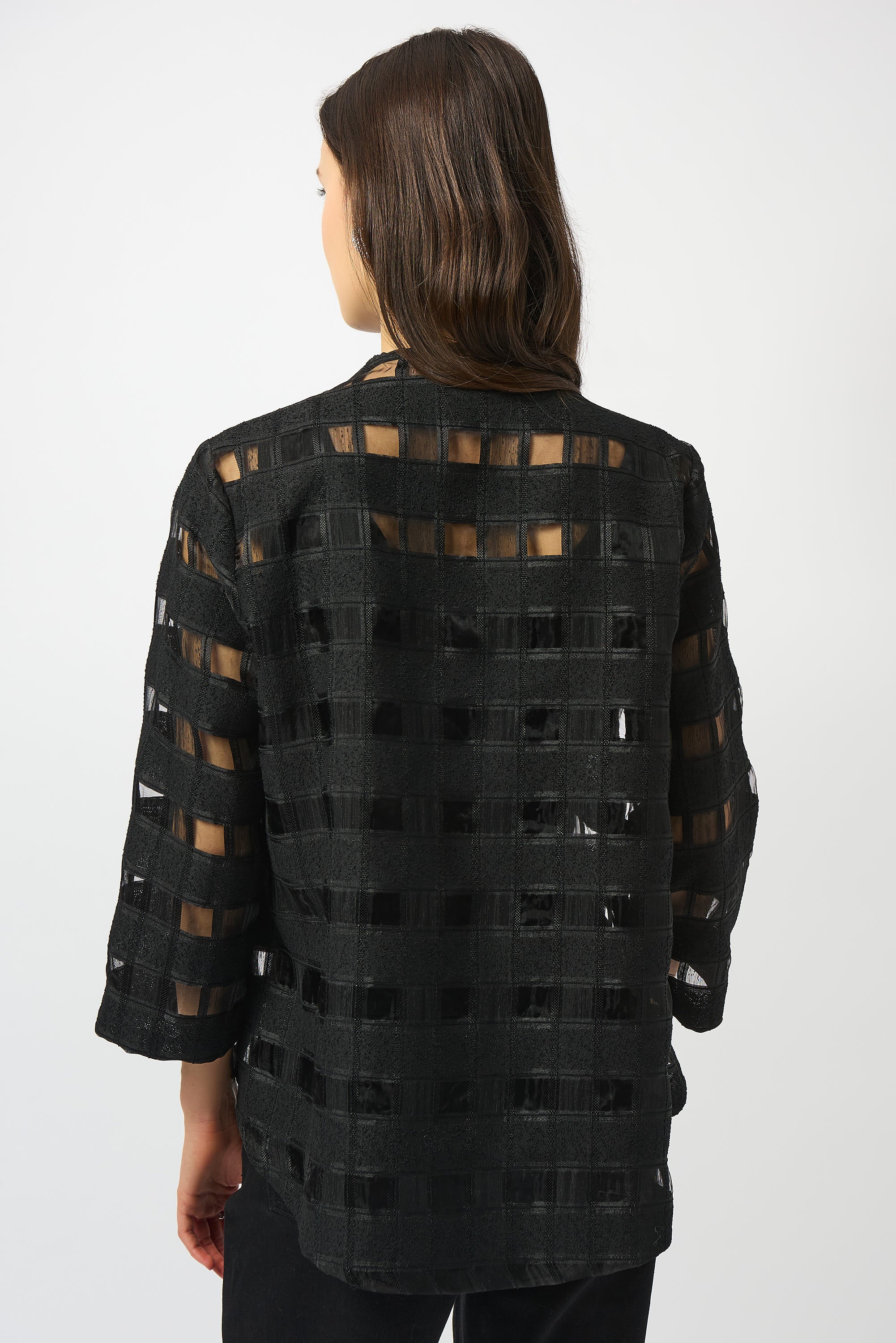 Joseph Ribkoff Black Checkered Print Swing Jacket Style 253199 - Image 4
