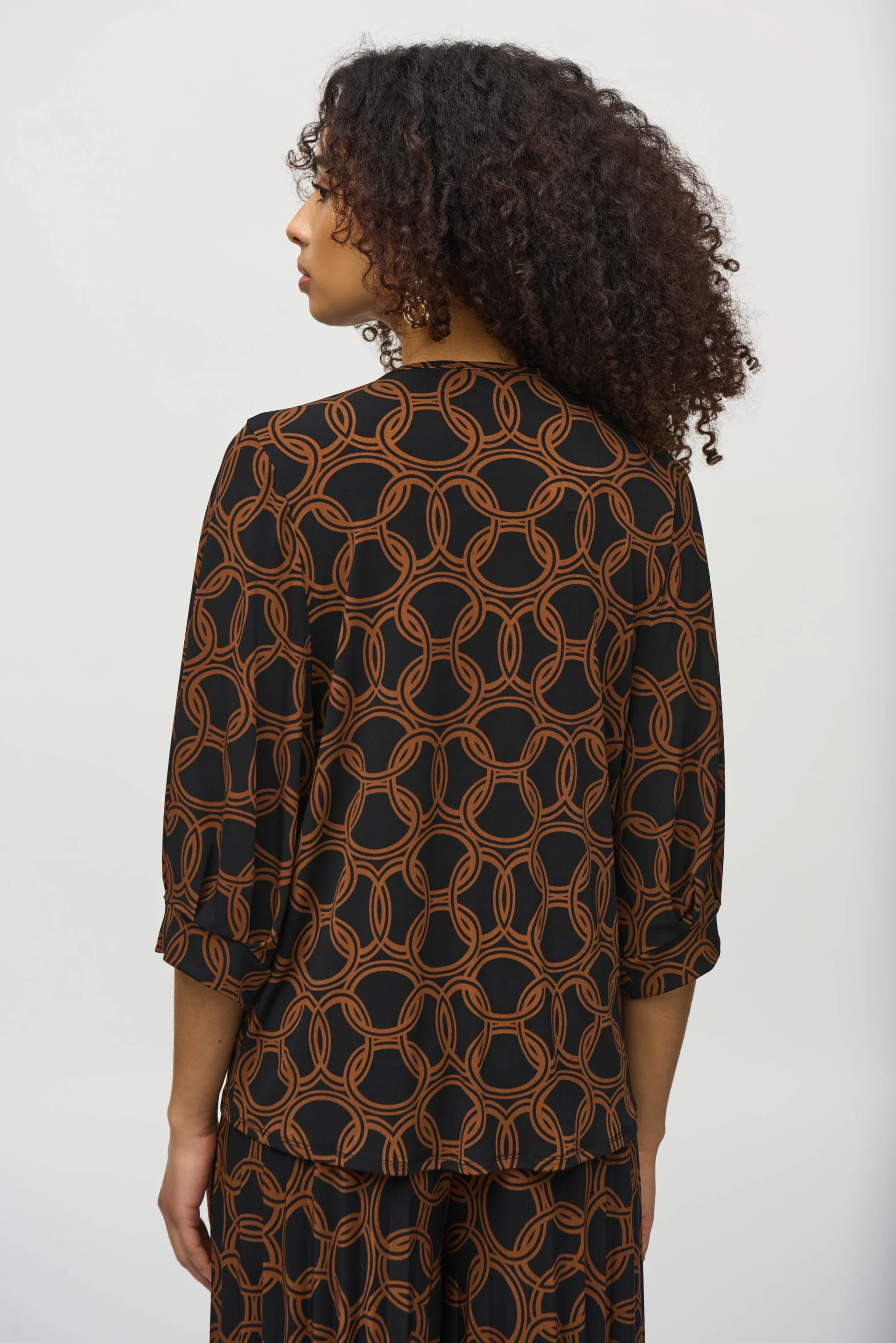 Joseph Ribkoff Black/Chestnut Chain Print Top Style 244080 - Image 2