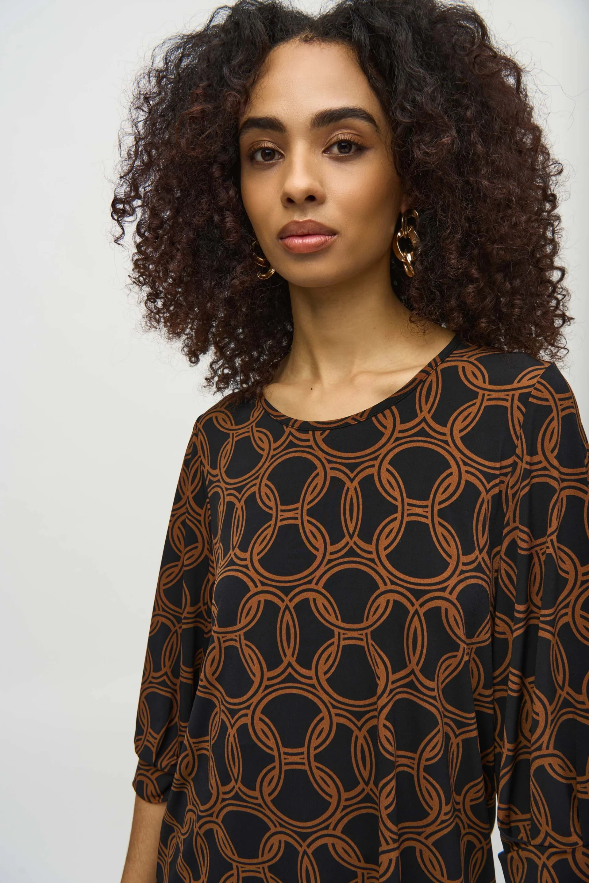 Joseph Ribkoff Black/Chestnut Chain Print Top Style 244080 - Image 3