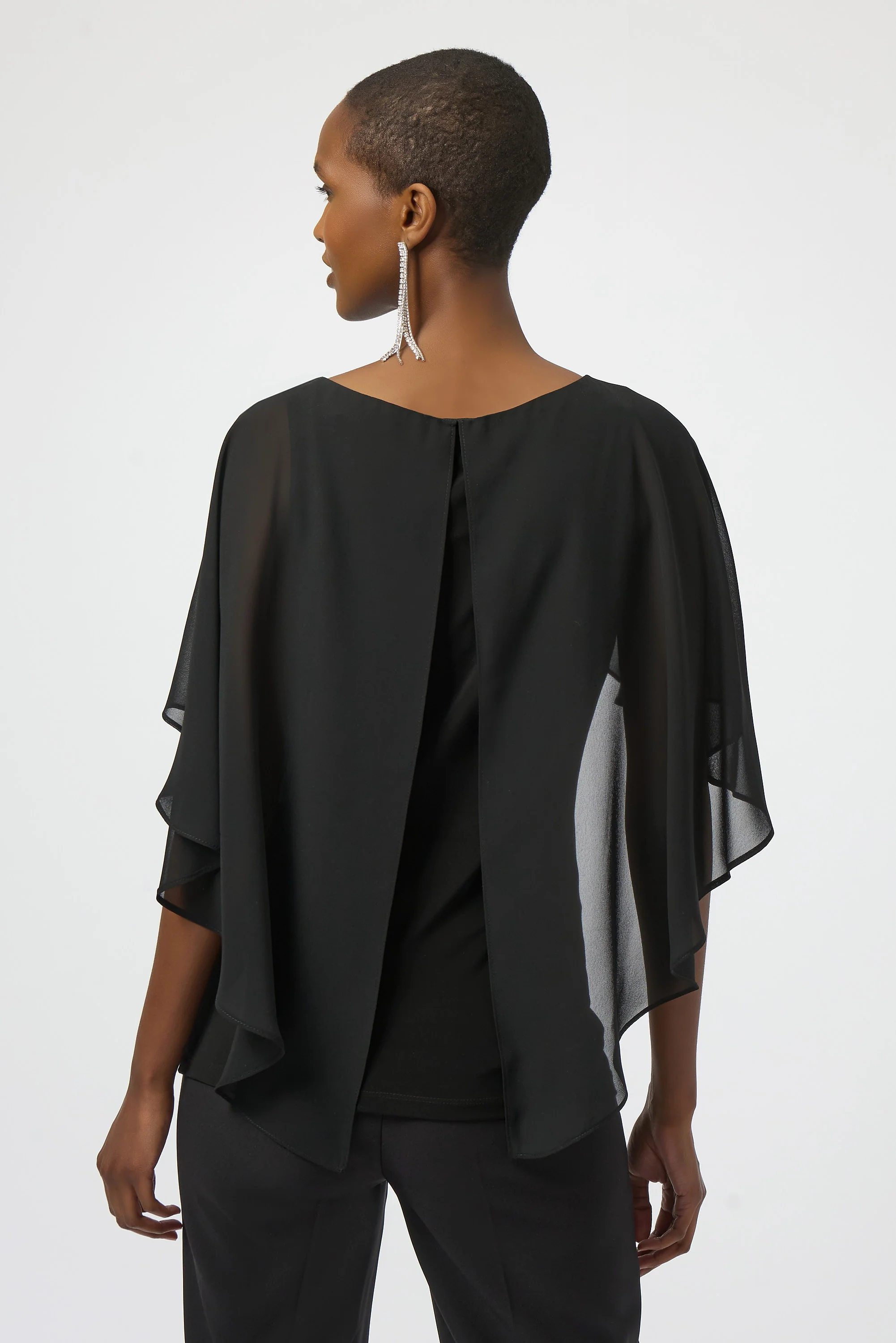 Joseph Ribkoff Black Chiffon and Silky Knit Cape Top Style 254021 - Image 2