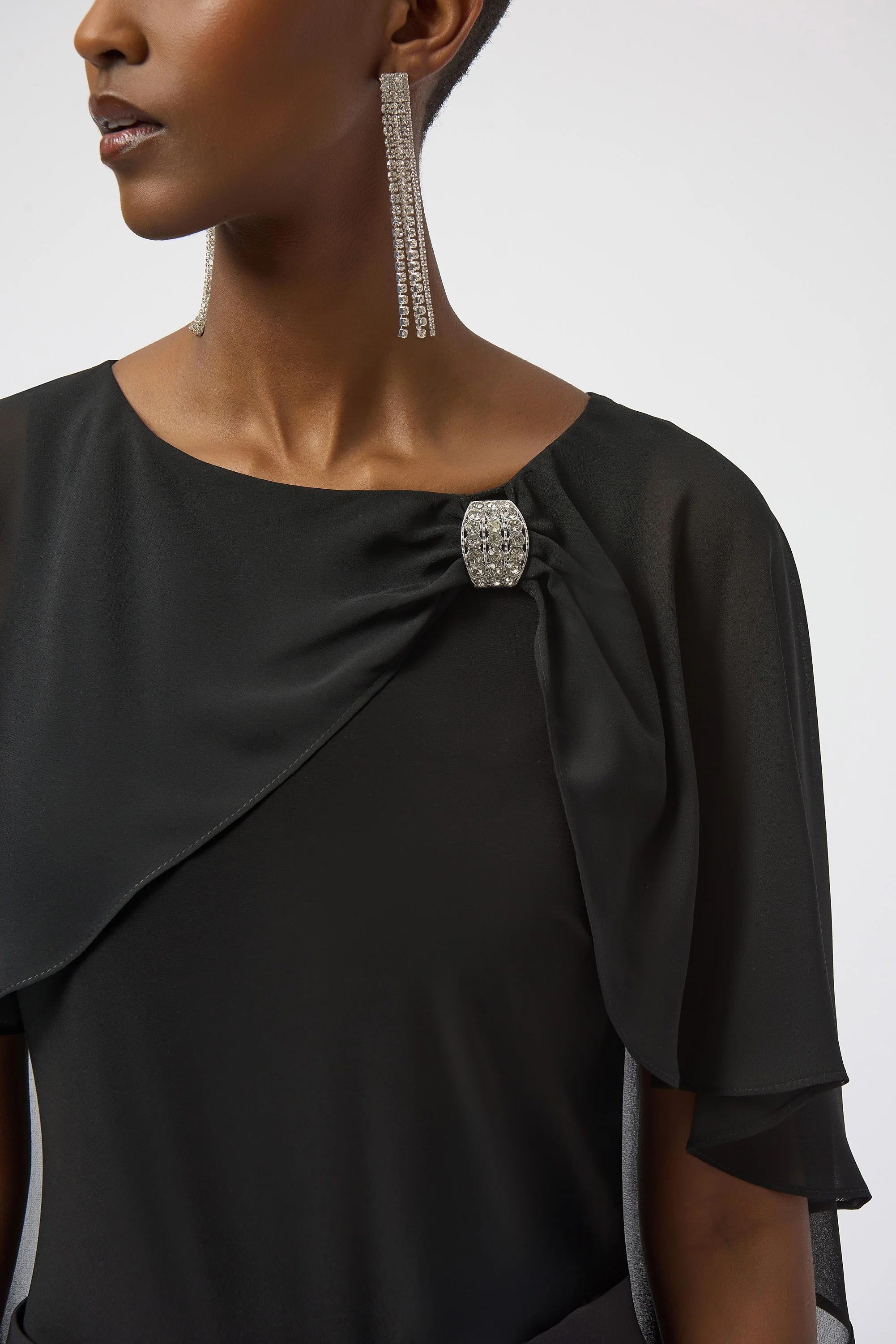Joseph Ribkoff Black Chiffon and Silky Knit Cape Top Style 254021 - Image 4