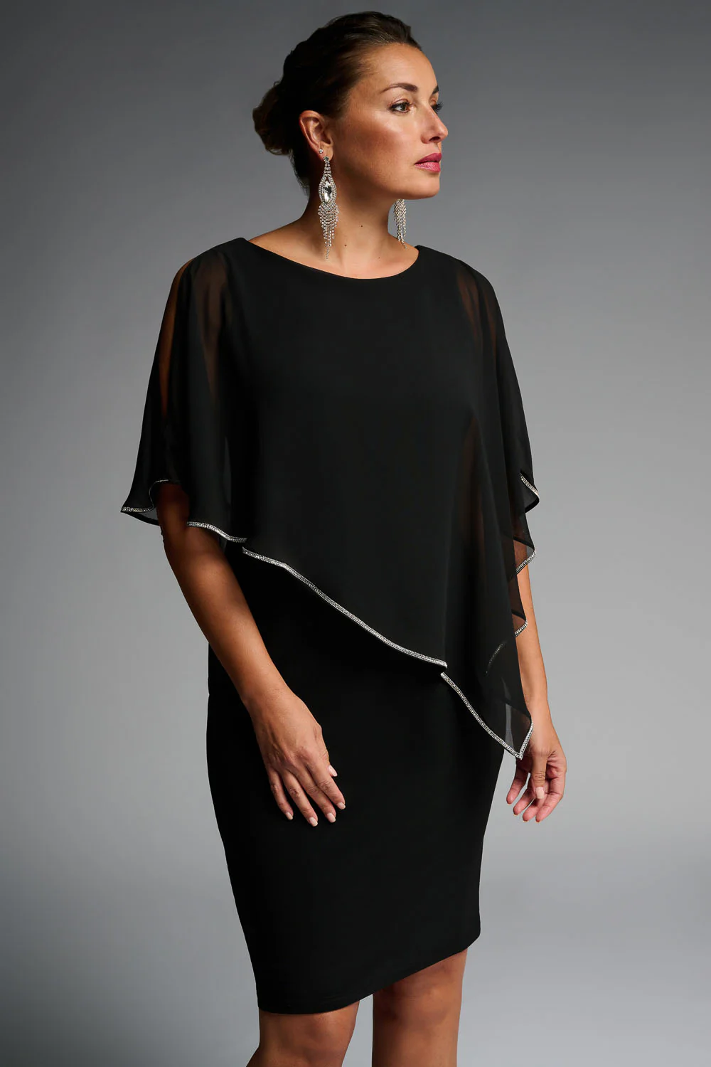 Joseph Ribkoff Black Chiffon And Silky Knit Sheath Dress Style 223762 - Image 2