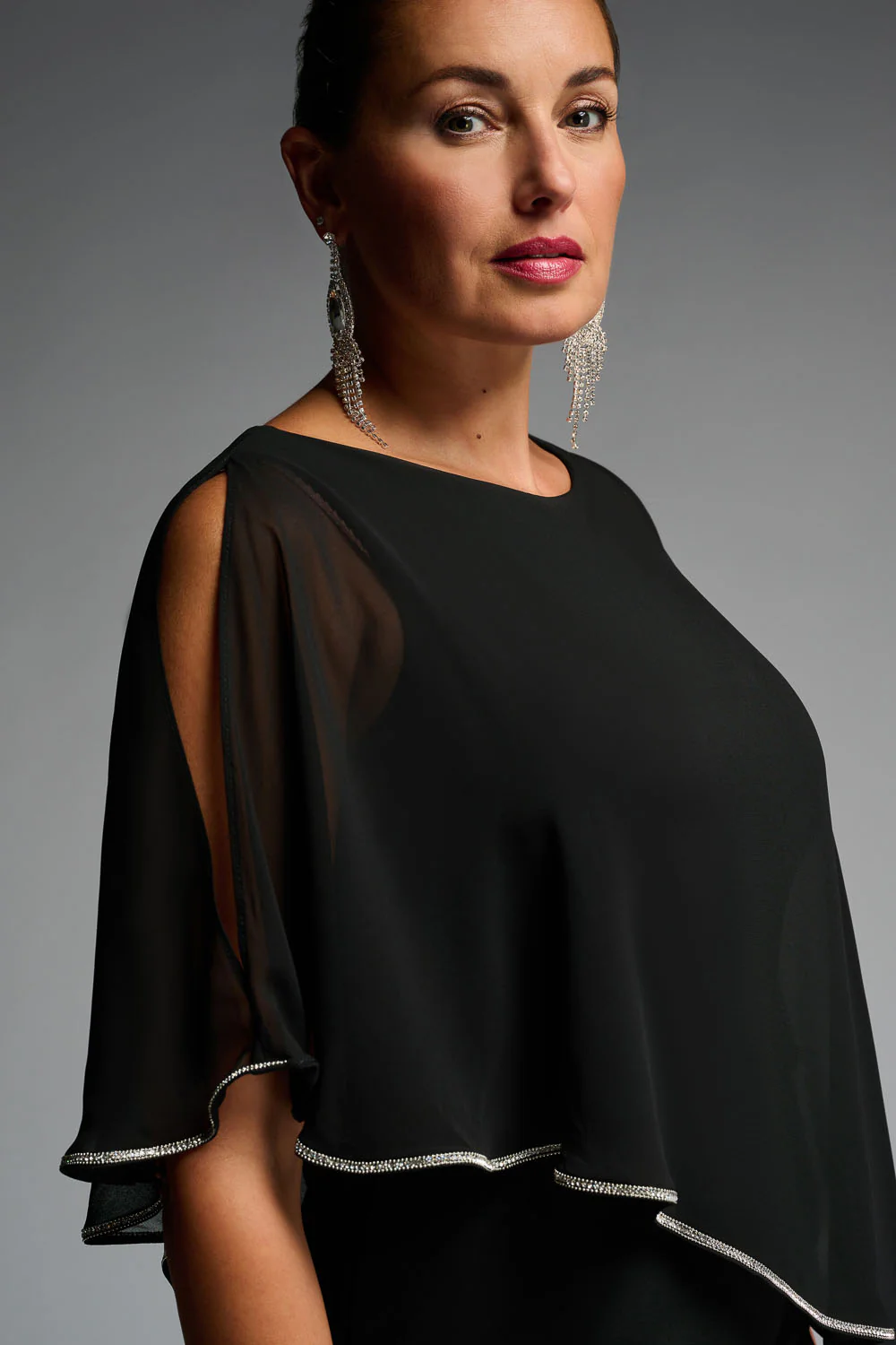Joseph Ribkoff Black Chiffon And Silky Knit Sheath Dress Style 223762 - Image 3
