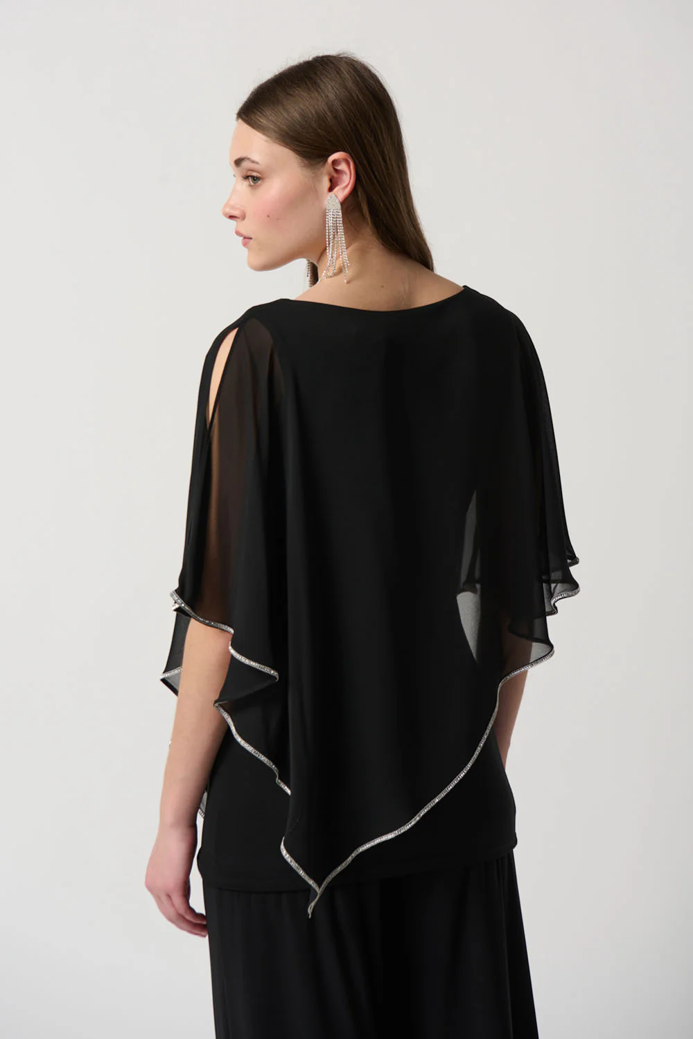 Joseph Ribkoff Black Chiffon Layered Poncho Tunic Style 223738 - Image 2