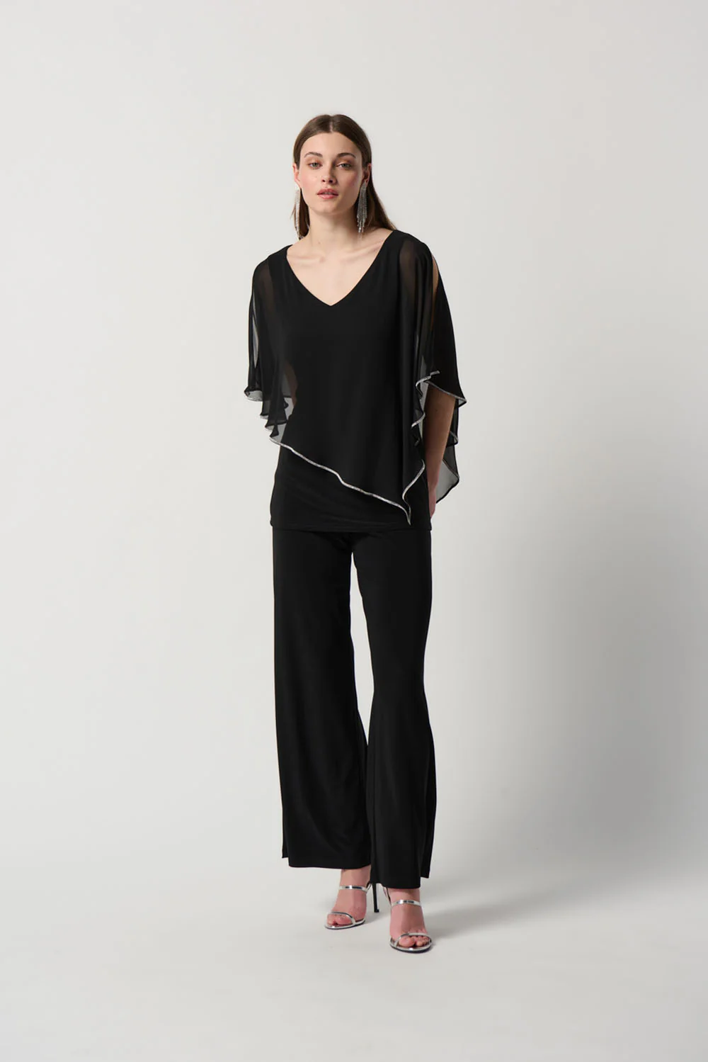 Joseph Ribkoff Black Chiffon Layered Poncho Tunic Style 223738 - Image 3