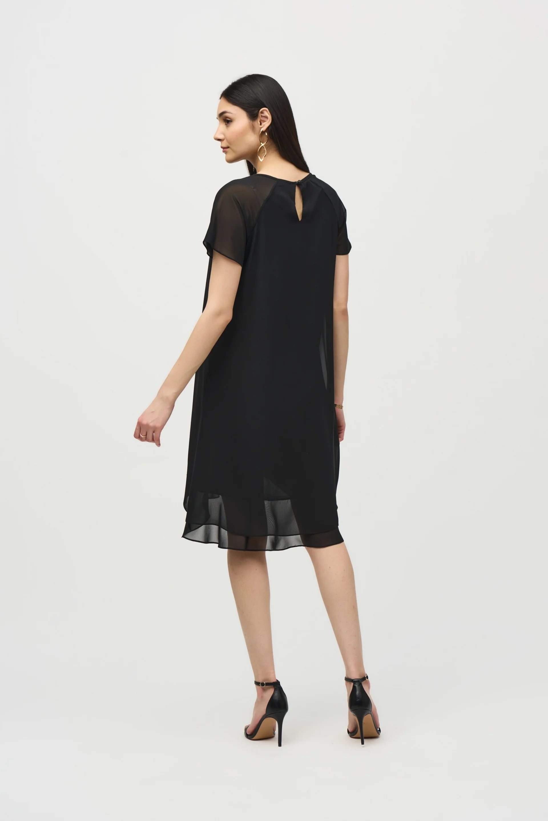 Joseph Ribkoff Black Chiffon Layered Trapeze Dress Style 241084 - Image 3