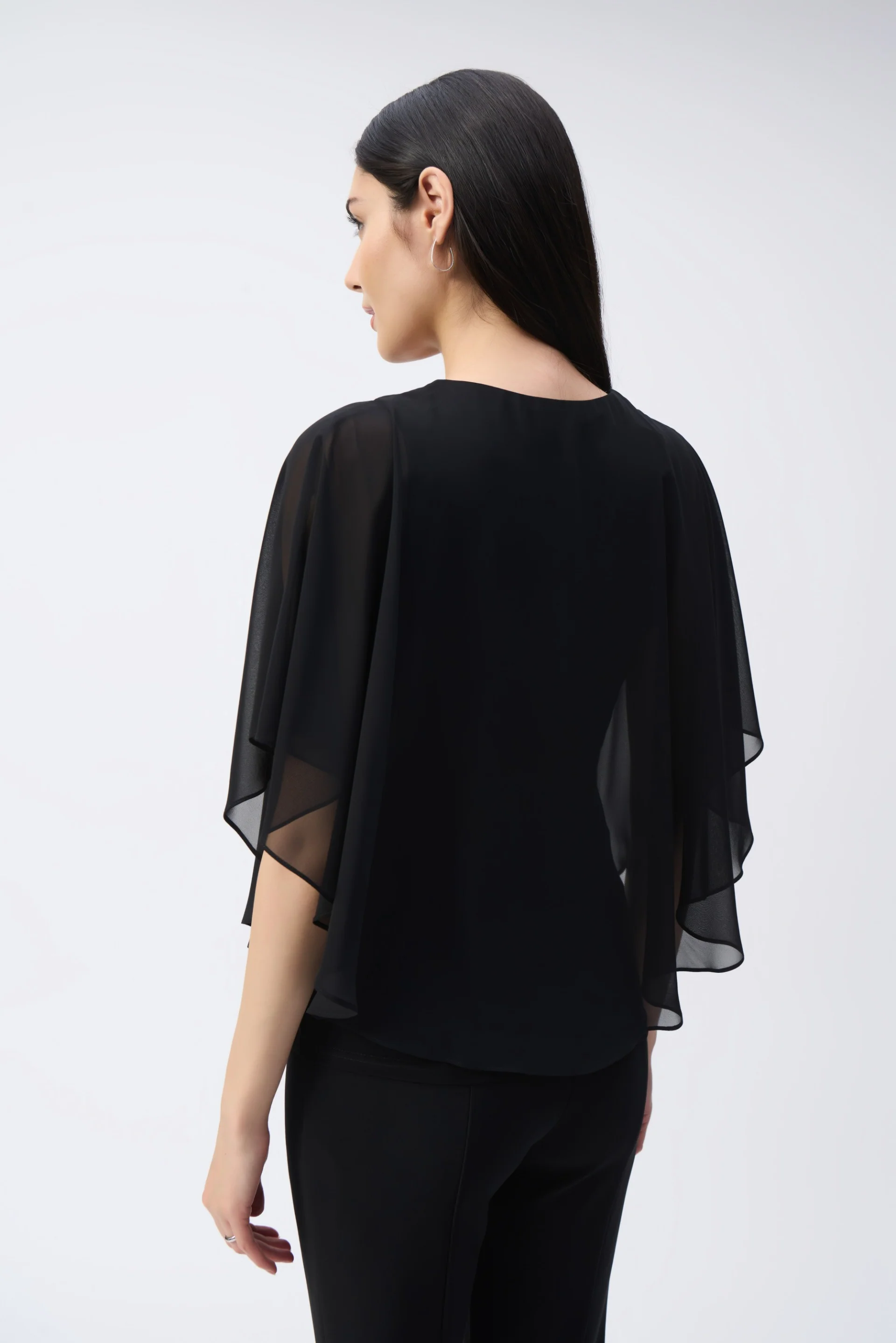 Joseph Ribkoff Black Chiffon Poncho Top Style 243707 - Image 2