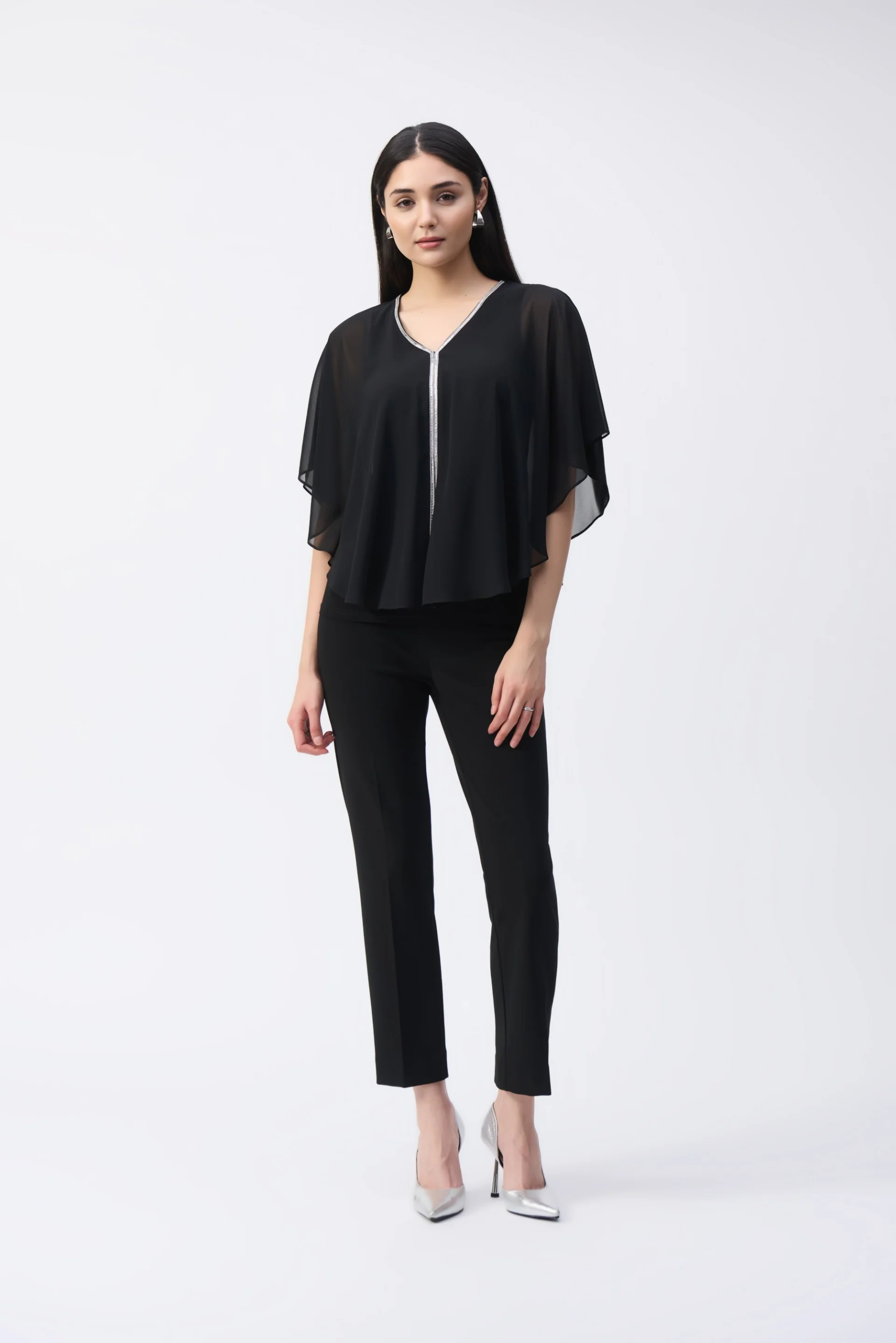 Joseph Ribkoff Black Chiffon Poncho Top Style 243707 - Image 4