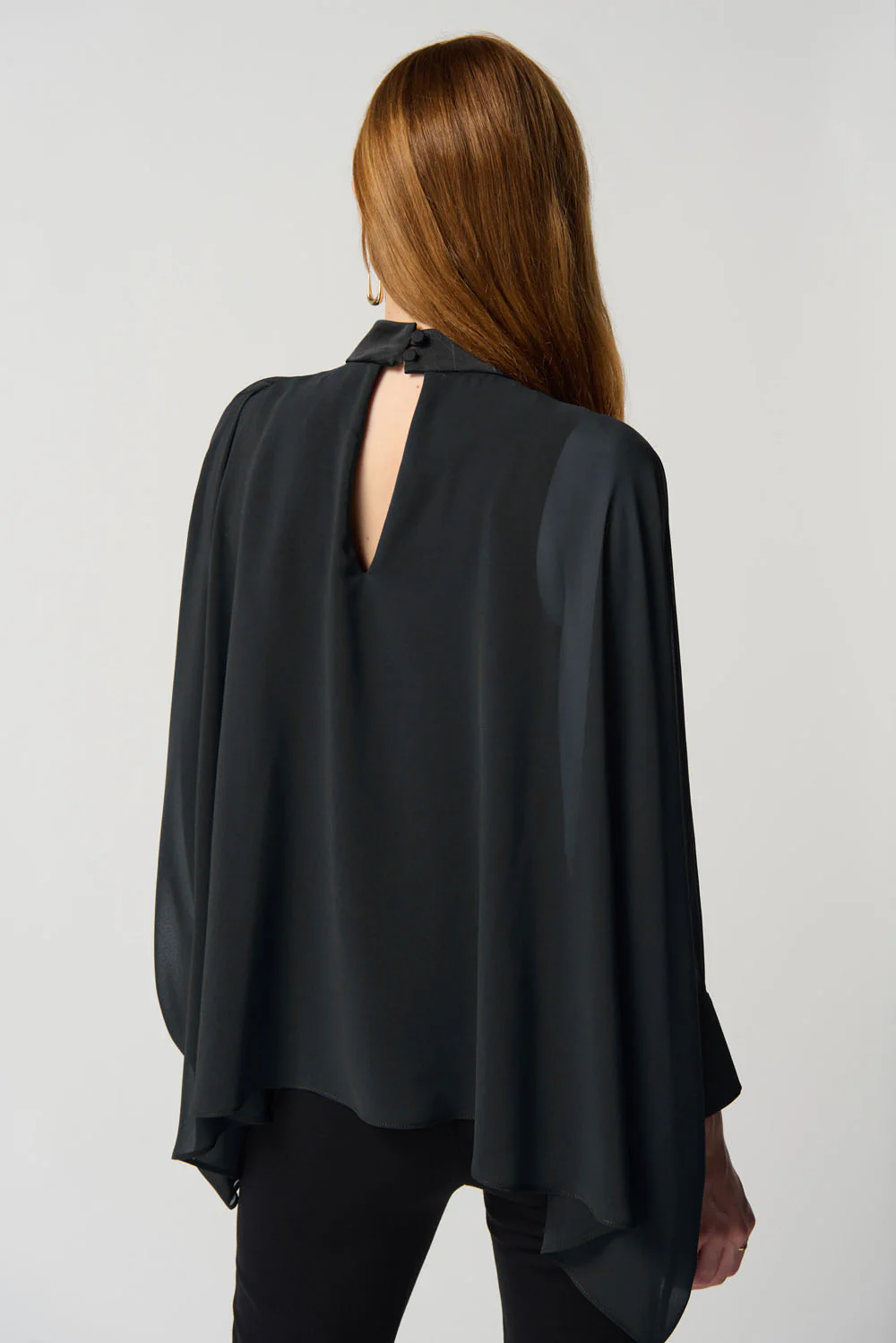 Joseph Ribkoff Black Chiffon Poncho Top With Mock Neck Collar Style 234245 - Image 2