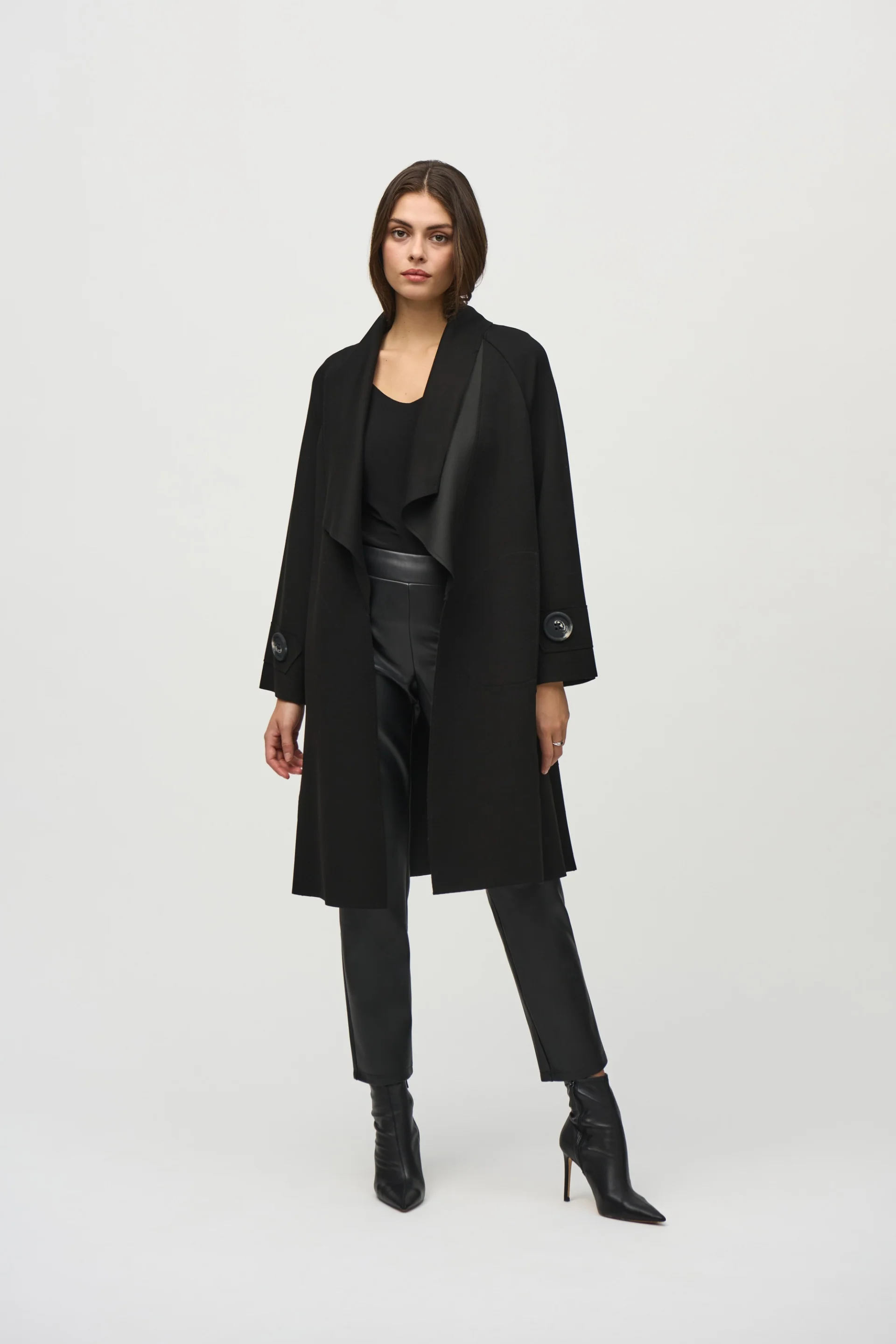 Joseph Ribkoff Black Coat with Shawl Collar Style 244171 - Image 3