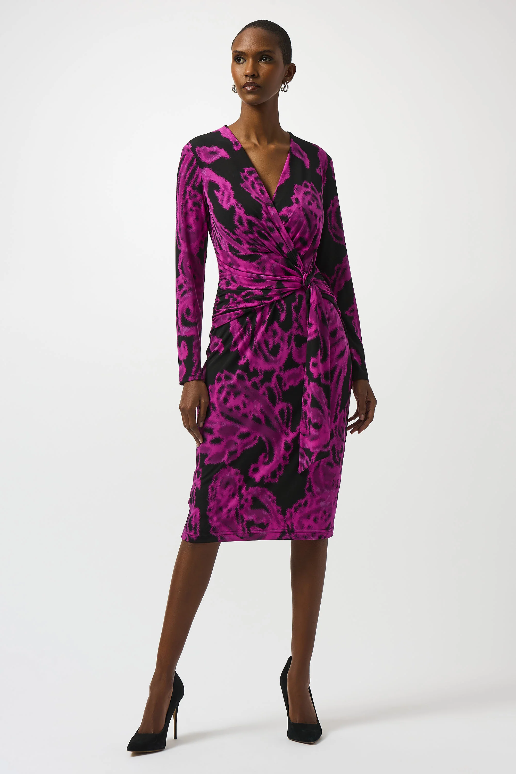Joseph Ribkoff Black/Cosmos Paisley Print Wrap Dress Style 253282