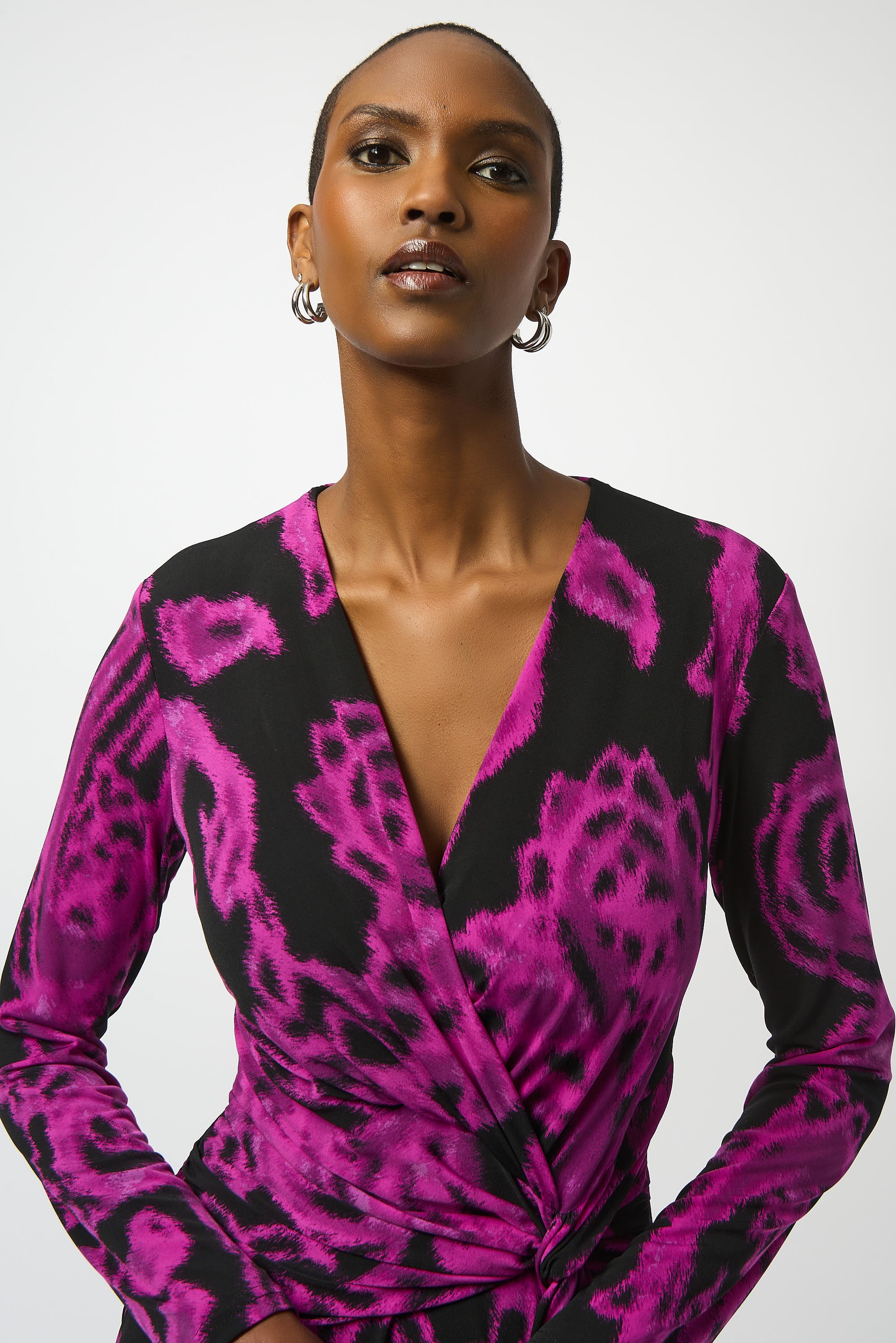Joseph Ribkoff Black/Cosmos Paisley Print Wrap Dress Style 253282 - Image 2