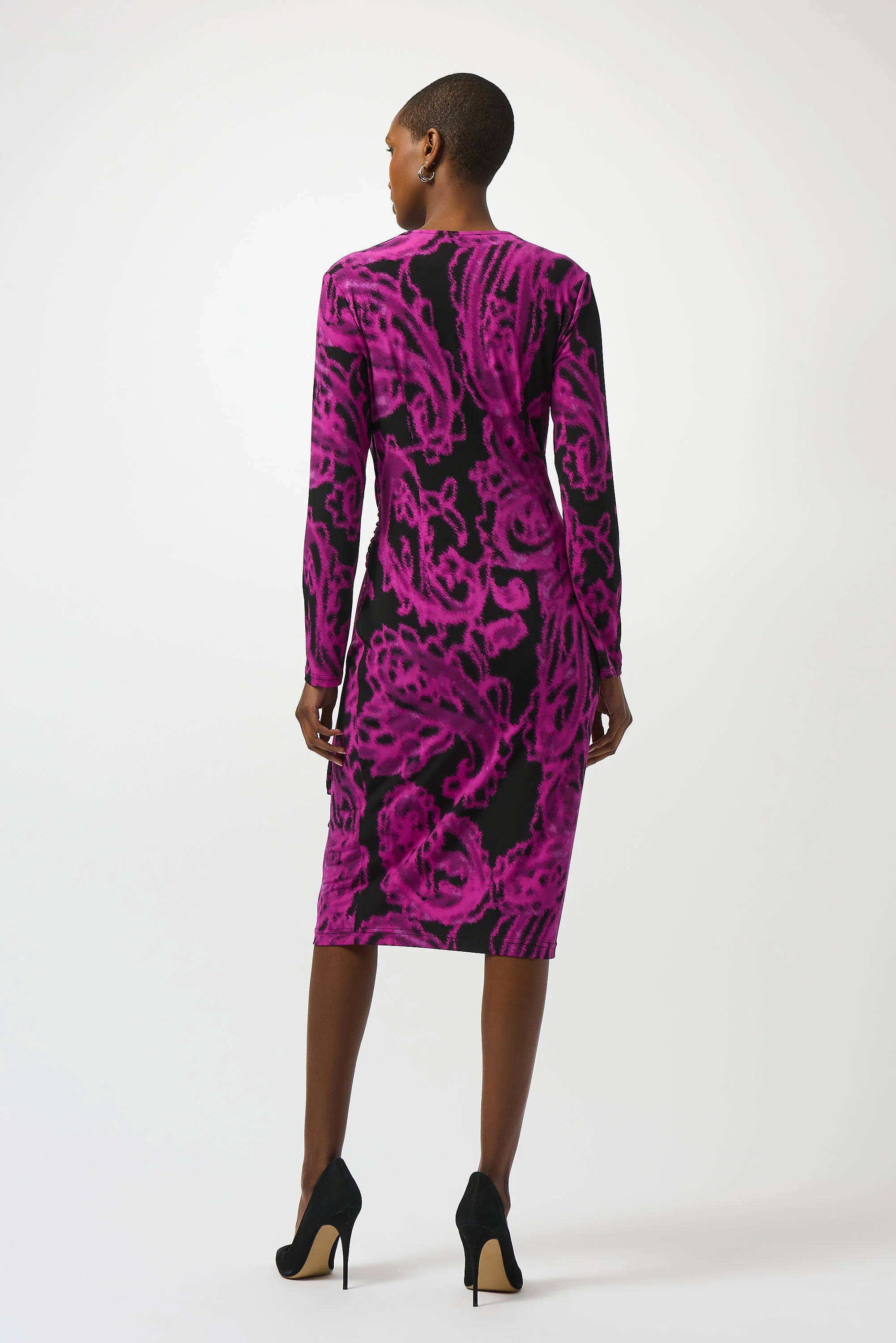 Joseph Ribkoff Black/Cosmos Paisley Print Wrap Dress Style 253282 - Image 3