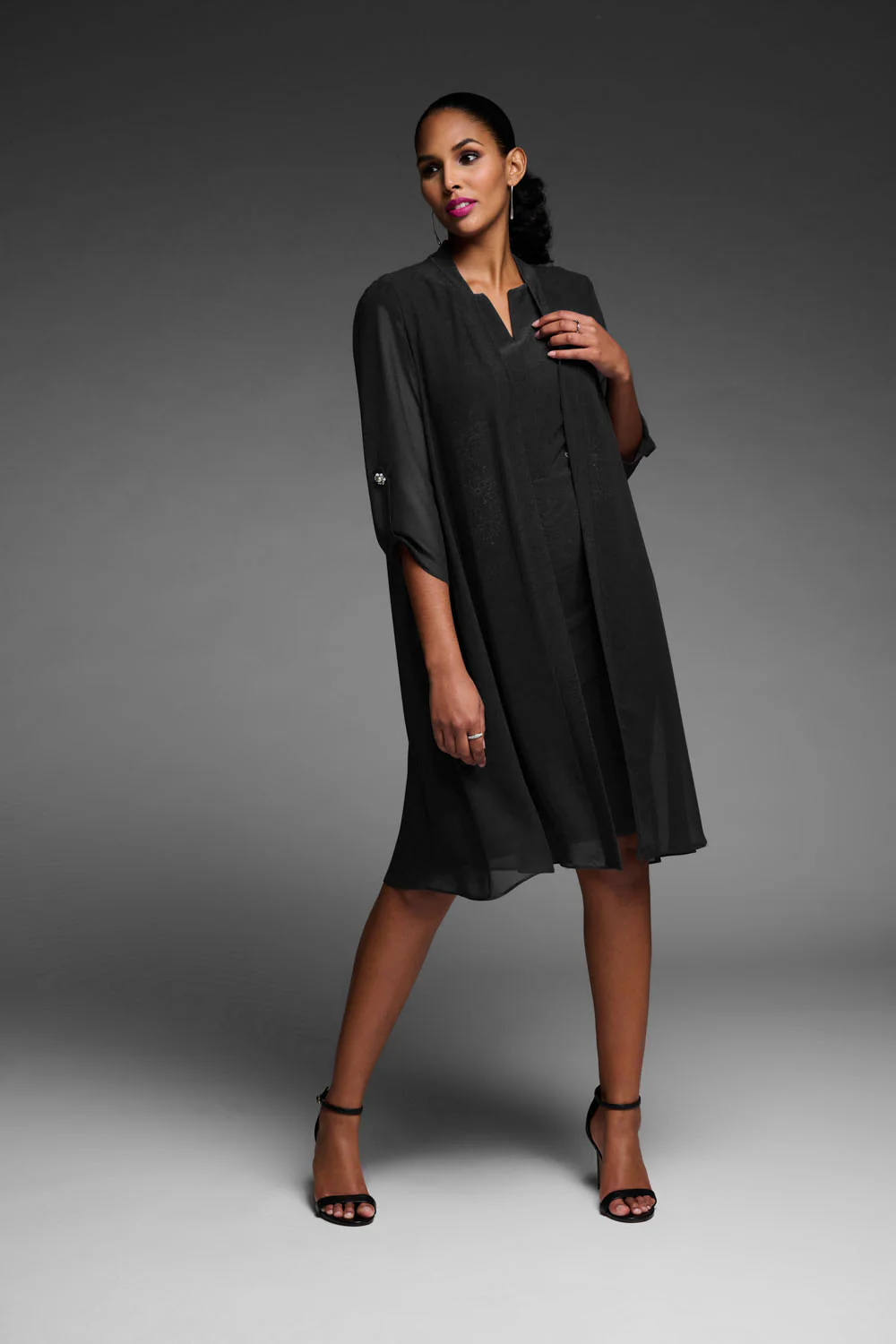 Joseph Ribkoff Black Chiffon Overlay Cover Up Style 223737