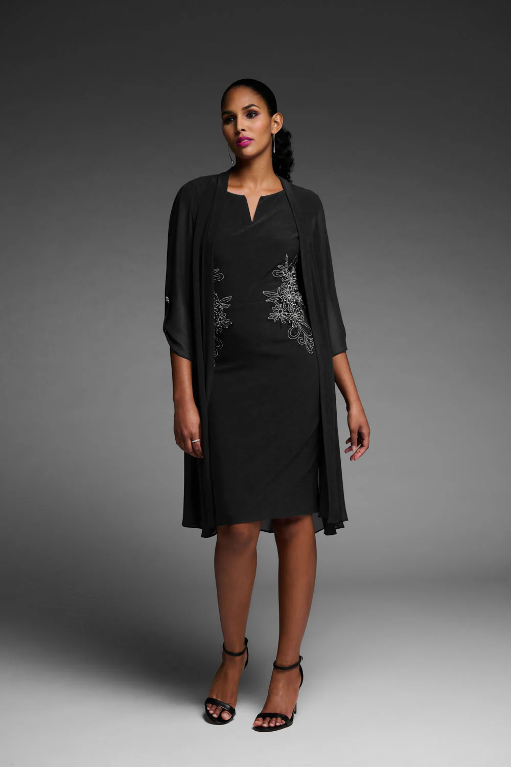 Joseph Ribkoff Black Chiffon Overlay Cover Up Style 223737 - Image 2
