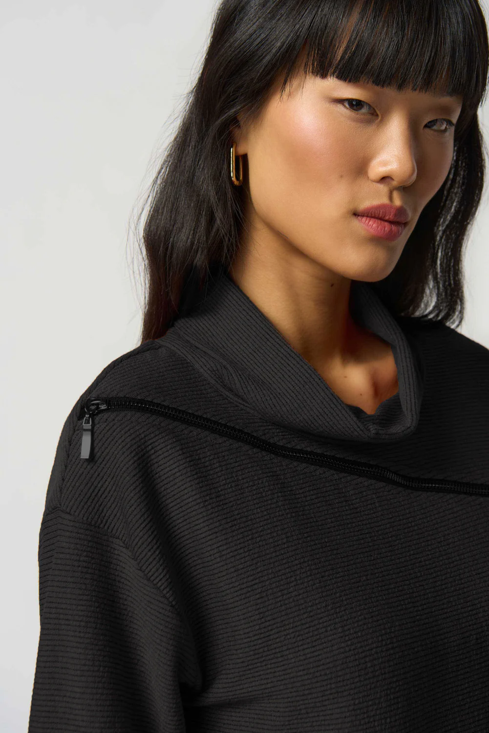 Joseph Ribkoff Black Cowl-Collar Boxy Sweater Style 233126 - Image 3