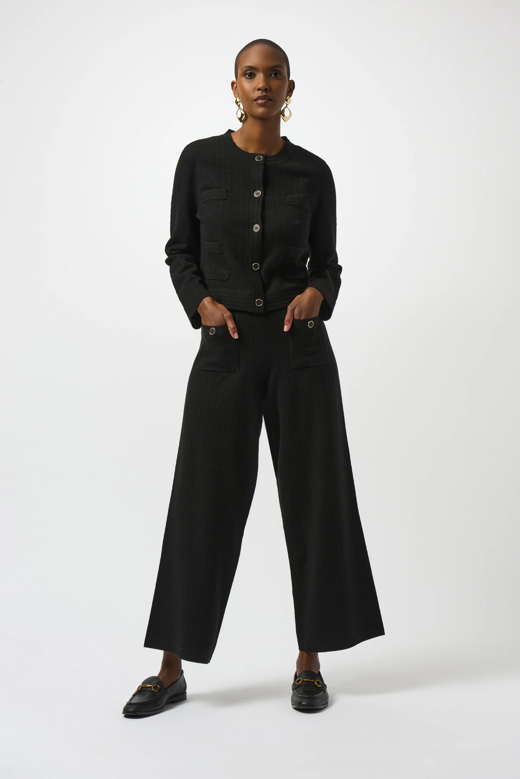 Joseph Ribkoff Black Crew Neck Button-Front Jacket Style 253983 - Image 4