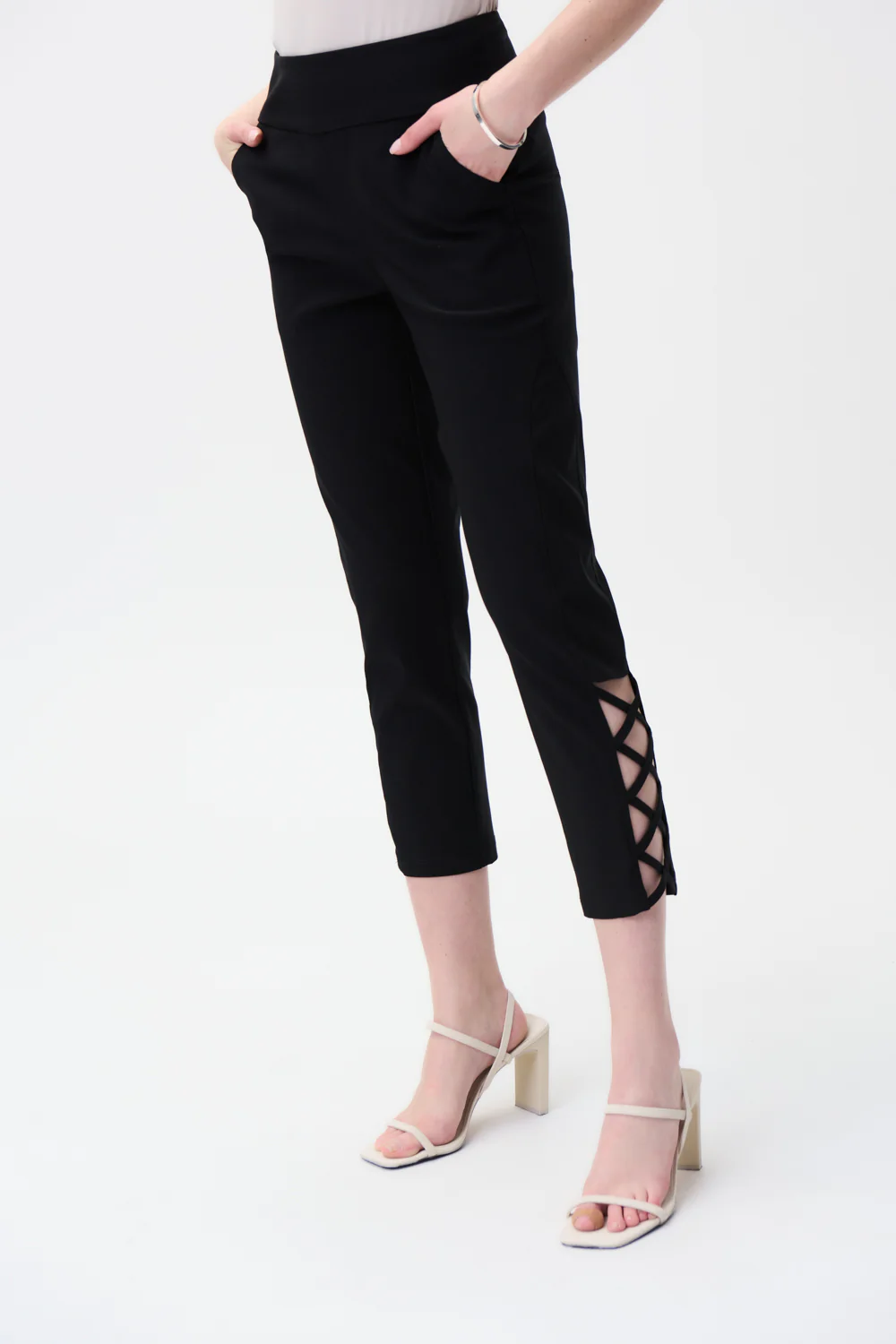 Joseph Ribkoff Black Crosshatch Pants Style 222220 - Image 2